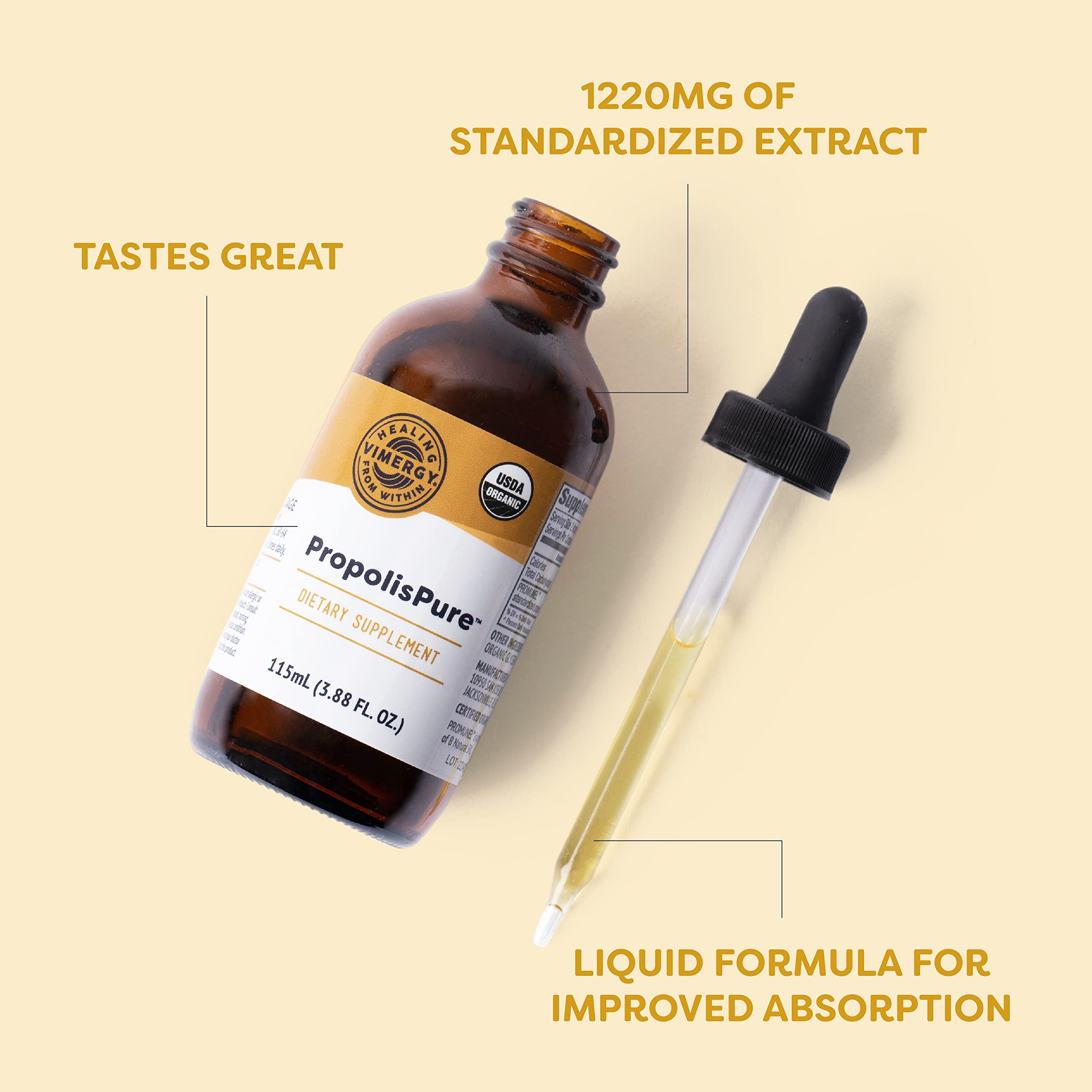 Vimergy PropolisPure® – Supports Immune and Respiratory Health* – Benefits Oral Health* – USDA Certified Organic, Kosher, Paleo-Friendly, Gluten-Free – 115 mL (57 Servings) Vimergy Au supplements
