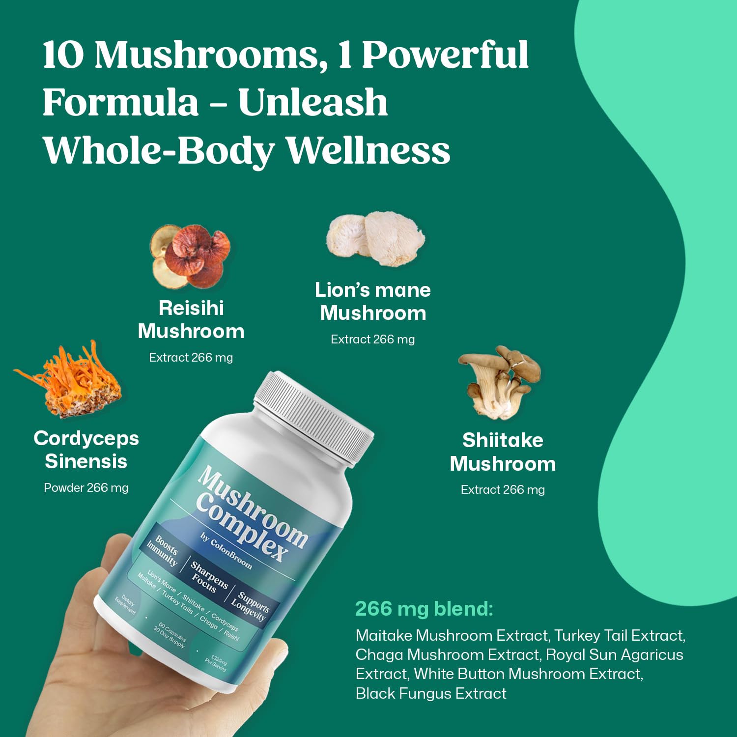 ColonBroom Mushroom Complex, Powerful Mushroom Blend with Cordyceps, Reishi, Shiitake, Lion’s Mane Extract for Energy, Immunity, Stress Relief & Cognitive Health - 60 Capsules, 30 Day Supply ColonBroom Au supplements
