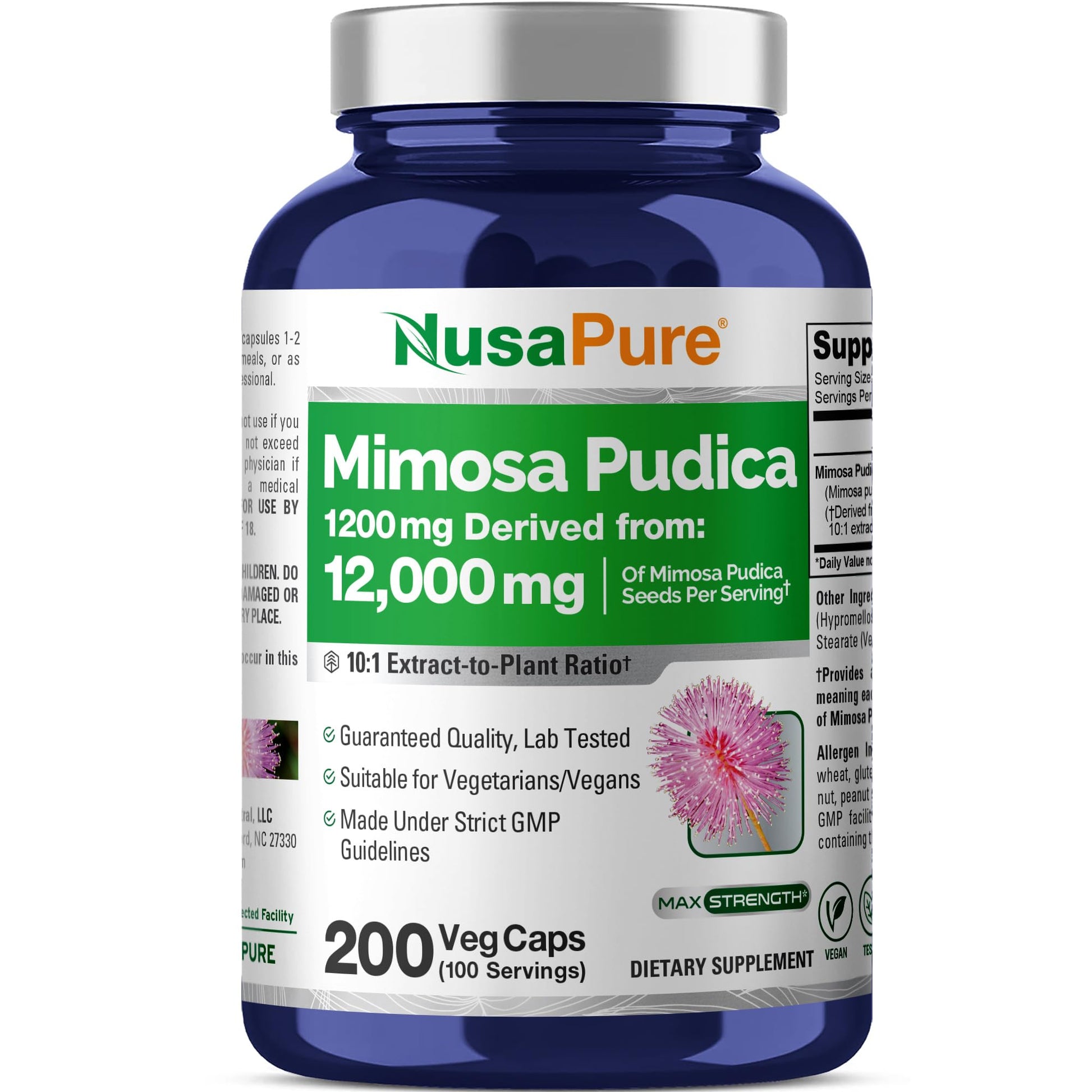 NusaPure Mimosa Pudica Seed 10:1 Extract, 1200 mg Equivalent to 12,000 mg 200 Veg Capsules (Non-GMO, Vegan) NusaPure Au supplements