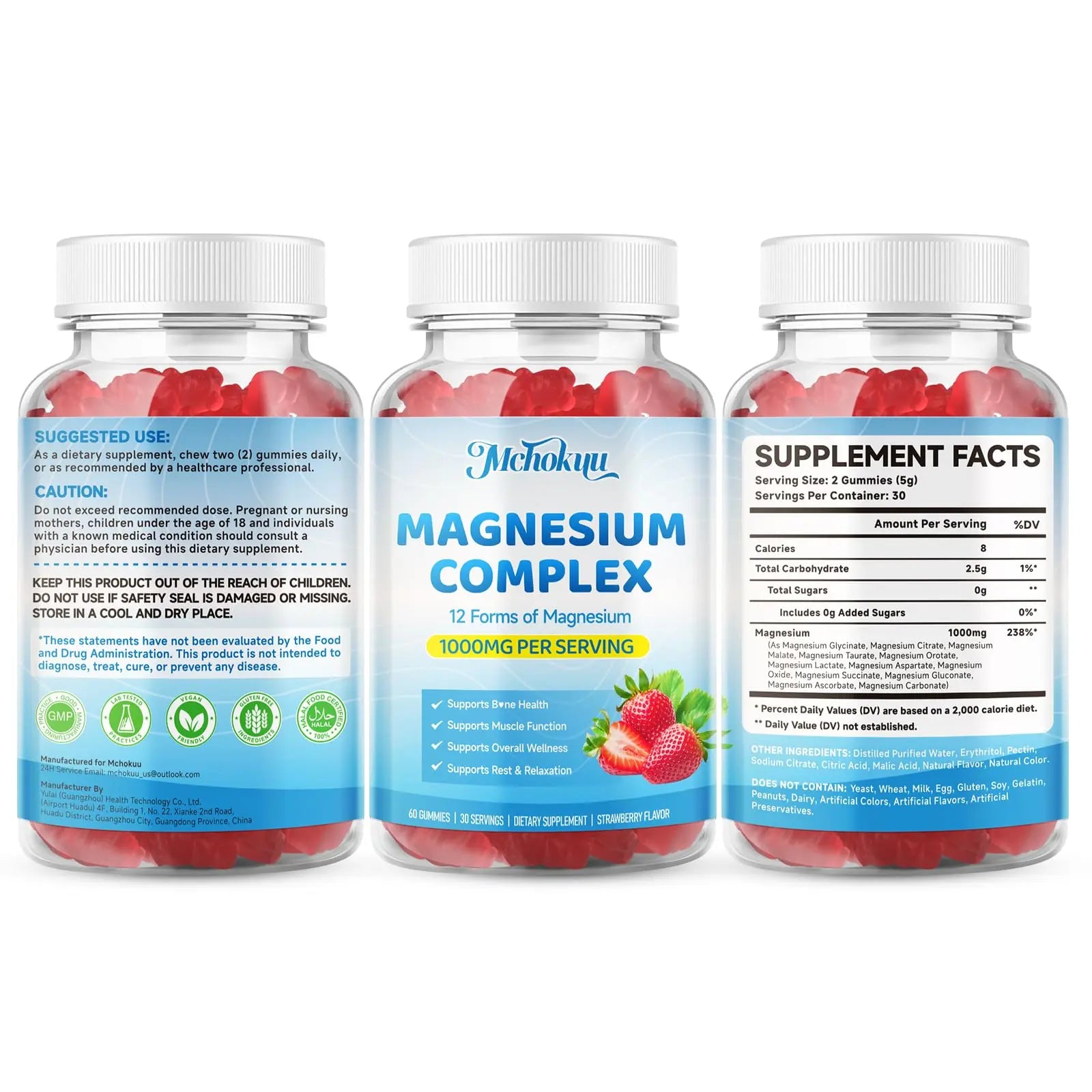 Magnesium Complex Gummies 1000mg | 12-in-1 Magnesium Complex Supplement with Glycinate, Citrate, Malate & Taurate Supports Muscle Function, Bone Health, Rest & Relaxation – Strawberry Flavor, 60 Count Mchokuu Au supplements