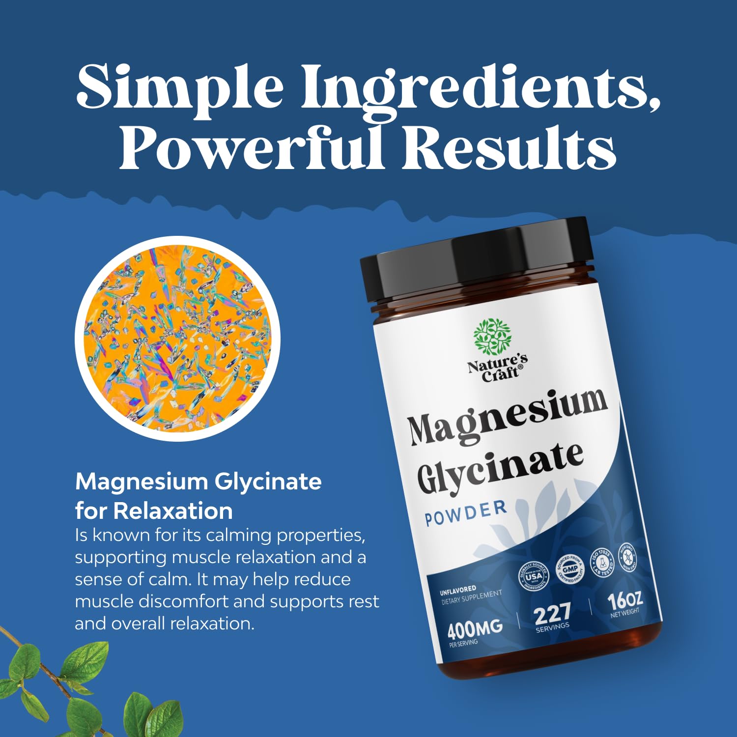 Potent Magnesium Glycinate Powder 400mg - Calm Magnesium Powder Bulk for Muscle Relax, Calm & Sleep Support for Adults - Glycinate Mag Soothe Vegan & Non-GMO Supplement - 1 Pack Natures Craft Au supplements