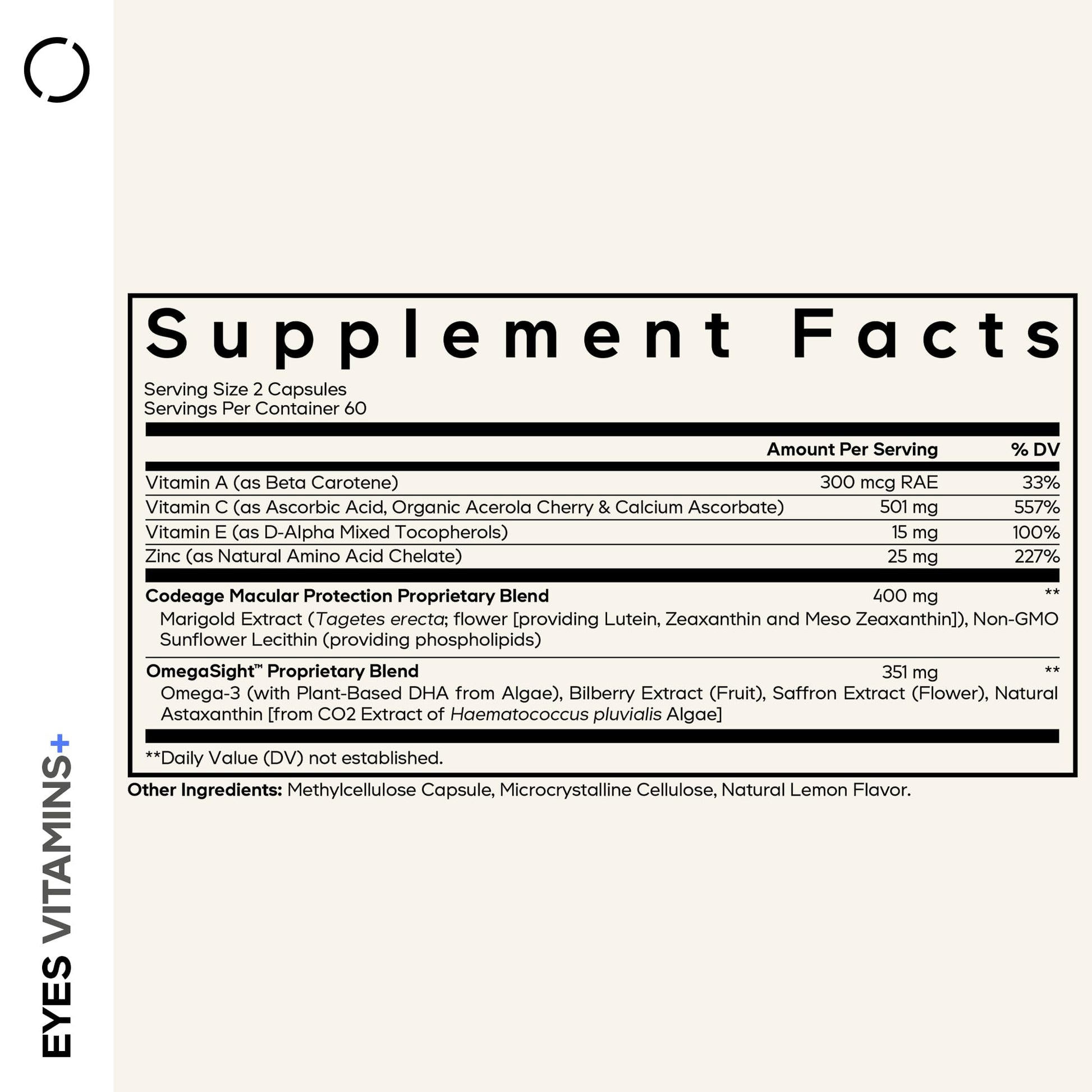 Codeage Eyes Vitamins - AREDS 2 Based Formula Supplement - 2-Month Supply - Vitamins A, C, E, Zinc, Lutein, Astaxanthin, Zeaxanthin, Eyebright, Marigold, Bilberry, Saffron, Omega-3-120 Capsules Codeage Au supplements