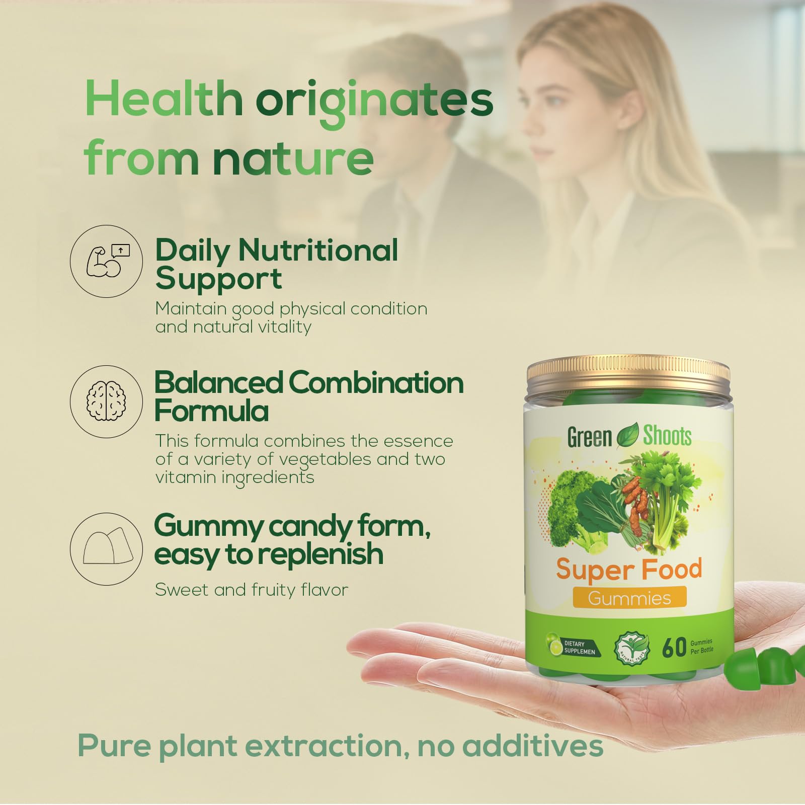 Greenshoots Super Food Gummies with Super Greens Blend, Vitamin A & C – Broccoli, Spinach, Moringa & Chlorella – Vegan, Sugar Free, Daily Nutrition Support, 60 Gummies Greenshoots Au supplements