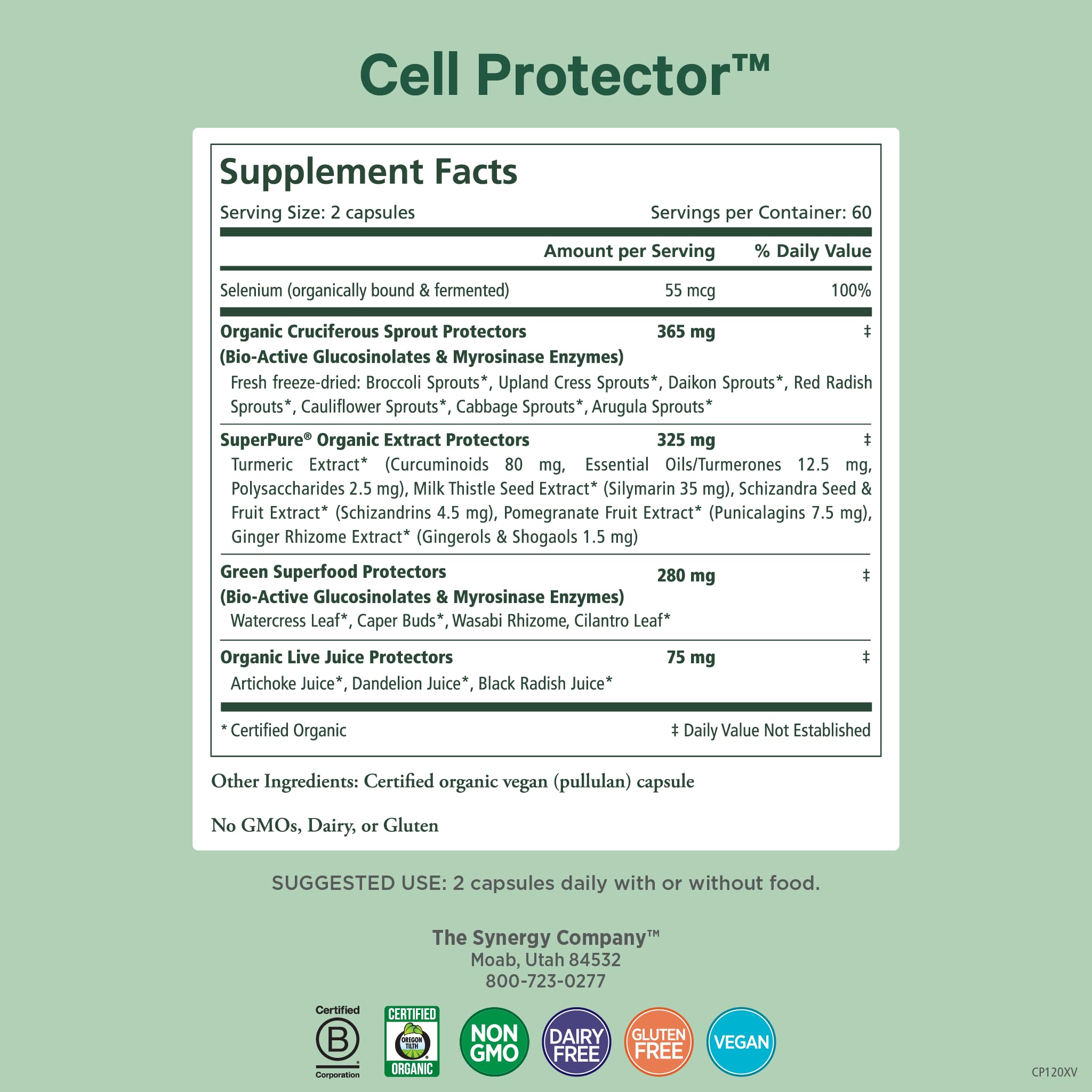 PURE SYNERGY Cell Protector | Cellular Health Supplement | Cell and Immune Support with Selenium and Organic Cruciferous Vegetables | for Healthy Aging & Detoxification (120 Capsules) PURE SYNERGY Au supplements