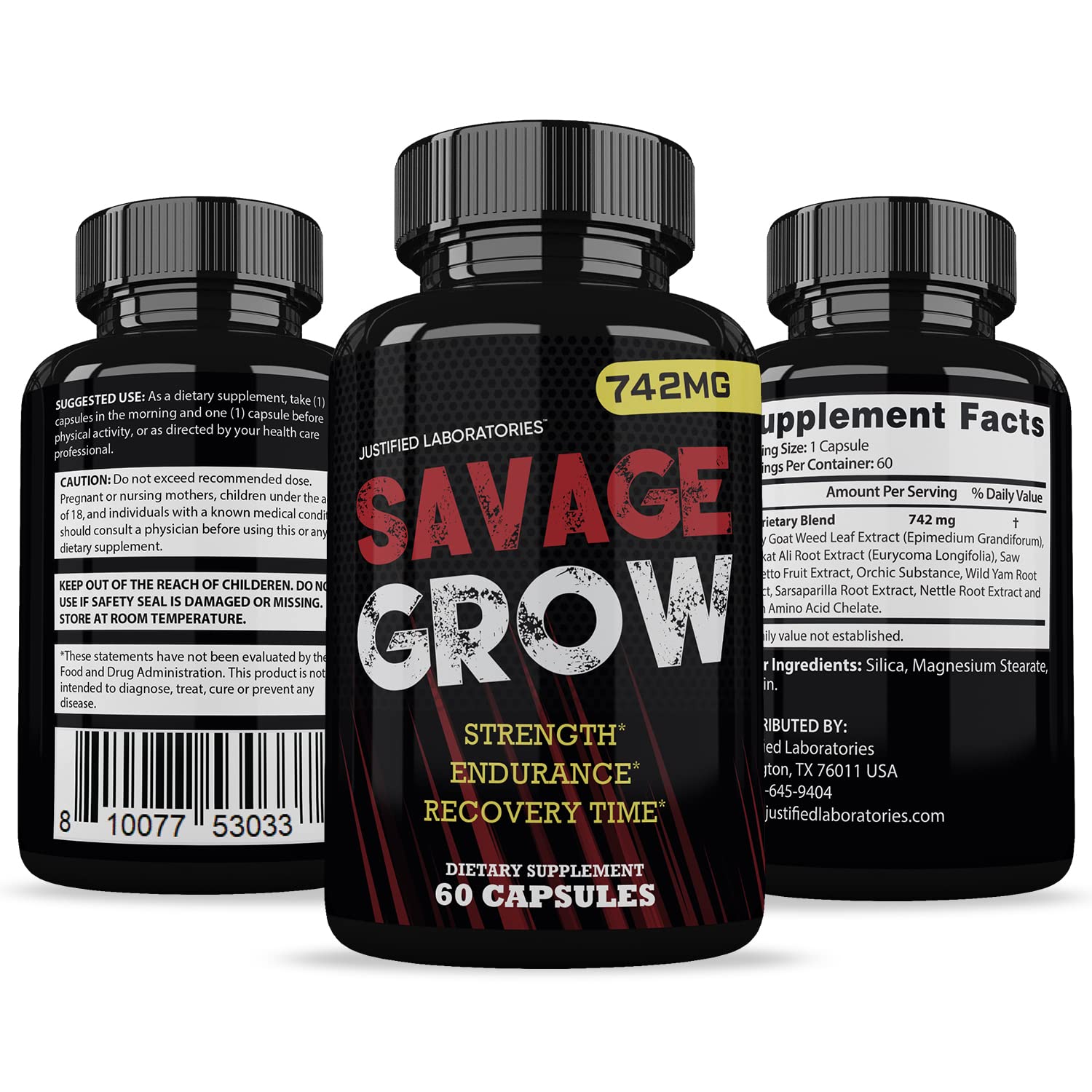 Savage Grow 742MG All Natural Advanced Men's Health Formula 60 Capsules Justified Laboratories Au supplements