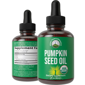 Pumpkin Seed Oil. USDA Organic Vegan Liquid Drops Extract for Women and Men. Supplement for Hair Growth, Skin Health, UT, Prostate Support. Zero Sugar, Gluten Free. Take Orally No Capsules Peak Performance Au supplements