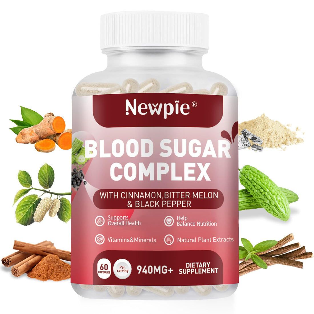 Blood Sugar Complex Supplement – Natural with 20 Active Herbs and Vitamins, Including Cinnamon, Bitter Melon, Black Pepper, Licorice, Vegan, Non-GMO, Gluten-Free, 60 Capsules HOWEEJET Au supplements