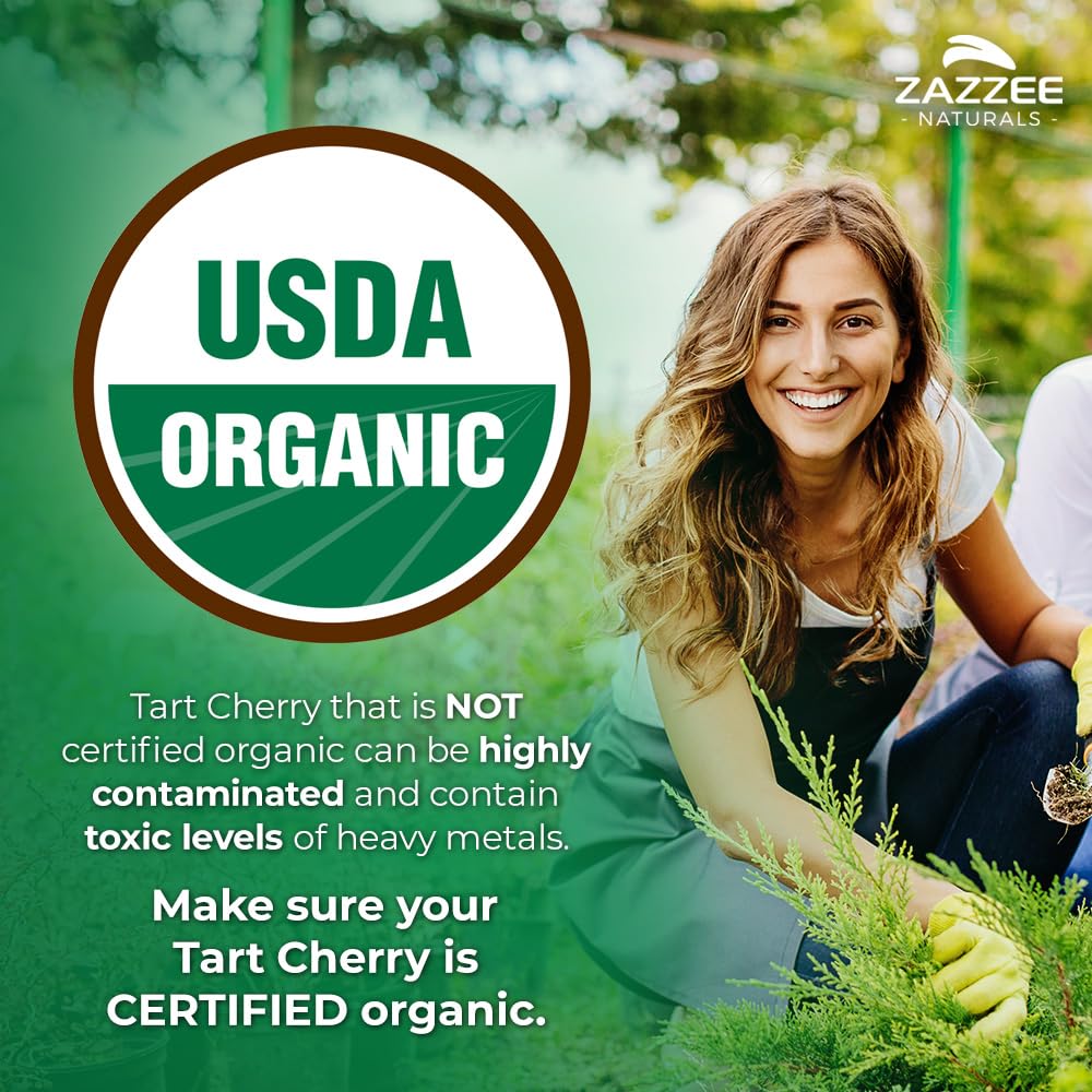 Zazzee USDA Organic Tart Cherry 10:1 Extract, 120 Vegan Capsules, 4 Month Supply, Montmorency Cherry, Daily Wellness Antioxidant Support, Organic Herbal Supplement, All-Natural, Non-GMO, Made in USA Zazzee Au supplements