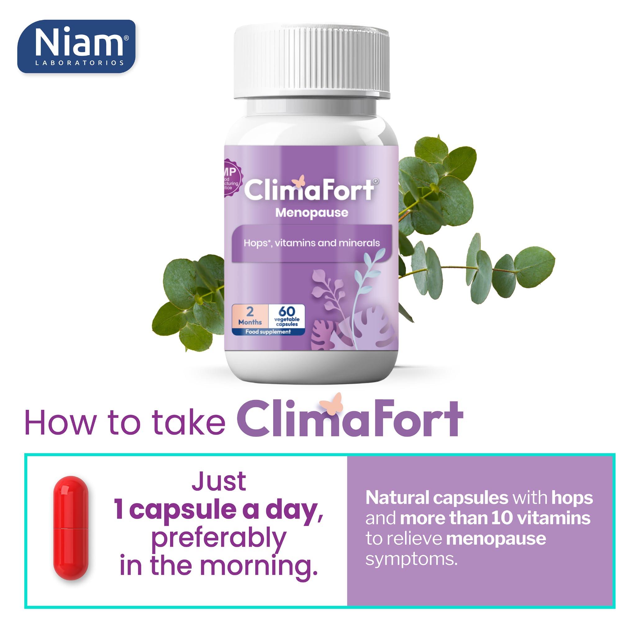 Climafort 60 Day Supply | Menopause Relief Pills | Natural Relief for Hot Flashes, Night Sweats, Mood Swings & Hormone Balance | Hops, Vitamins, and Minerals | 1 Capsule Daily Climafort Au supplements