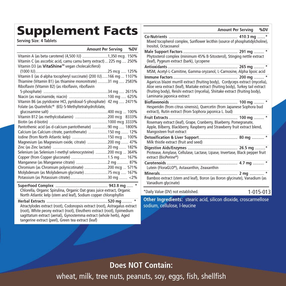 PURE ESSENCE LABS Longevity Multivitamin for Men Over 40 - Super Energetic with Superfoods, Minerals, Enzymes, Vitamin D3, B12, Biotin - 120 Tablets PURE ESSENCE LABS Au supplements
