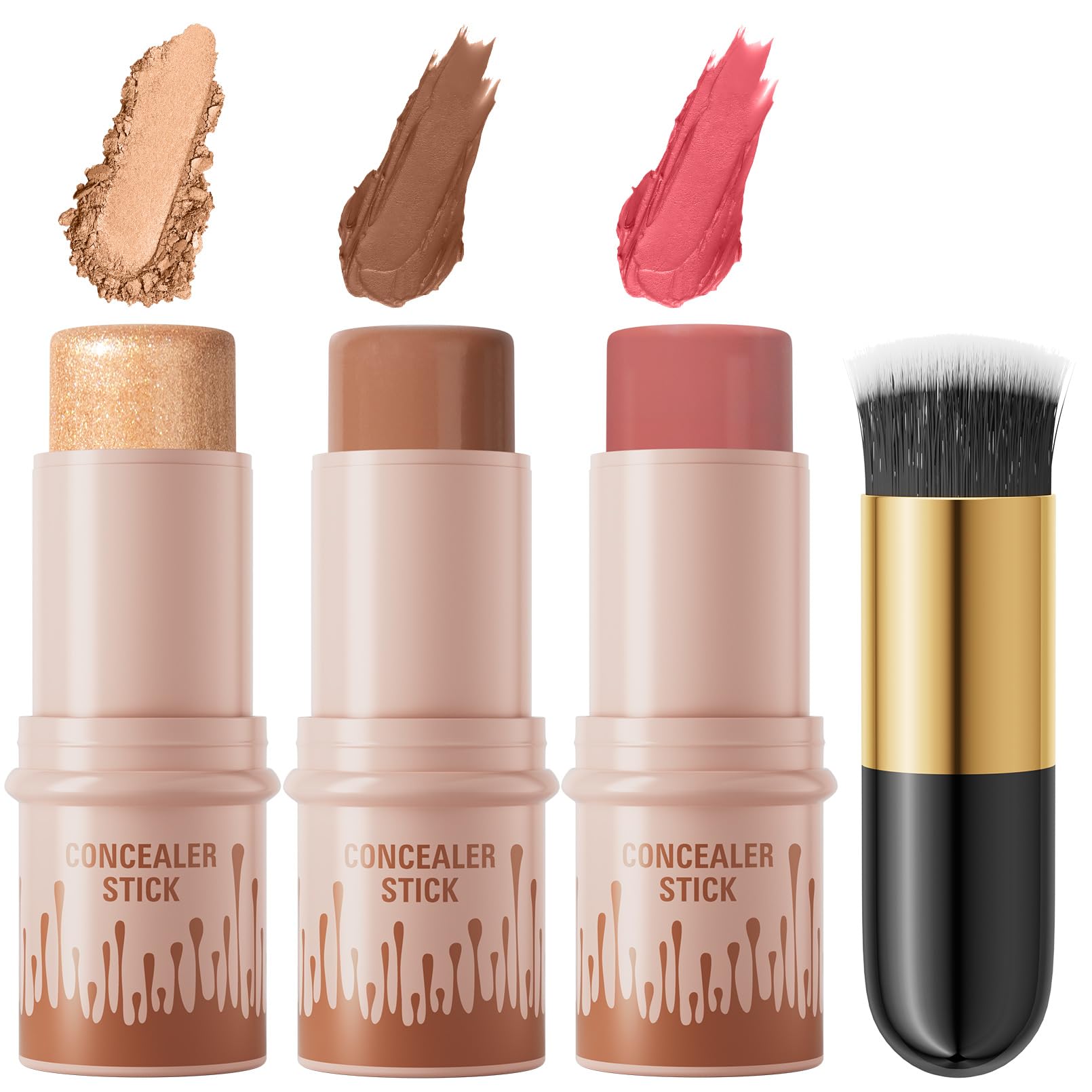 3Pcs Cream Contour Sticks Kit, Highlighter Stick Blush Stick Cream Contour Kit Makeup Set with Brush,Face Brightens & Shades Contour Stick Waterproof for Women QIC Au supplements