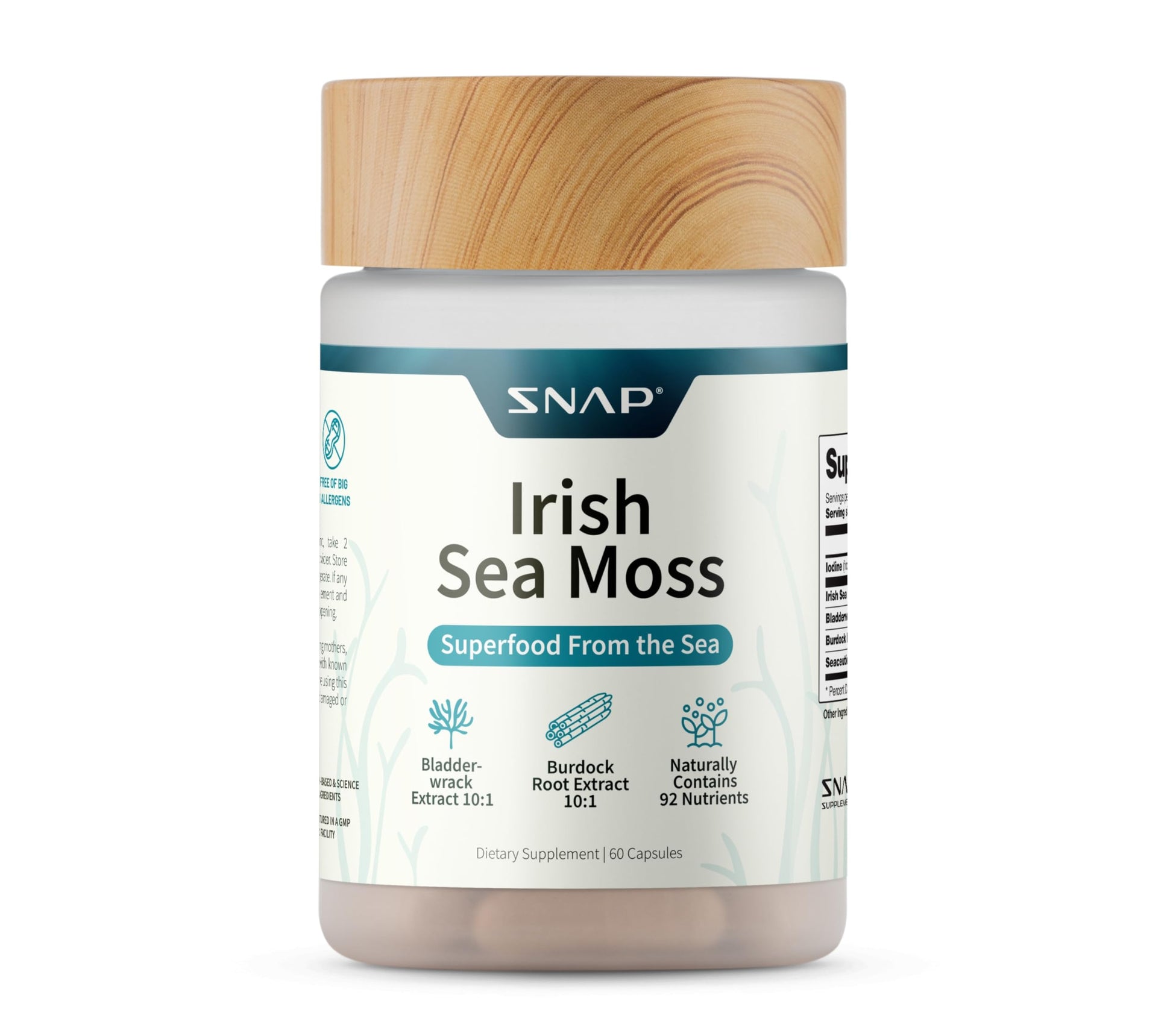 Snap Supplements Irish Sea Moss with Bladderwrack, Burdock Root & Iodine – Natural Sea Moss Supplement to Support Gut Health, Energy & Healthy-Looking Skin, 60 Vegan Capsules (1 Month Supply) Snap Supplements Au supplements