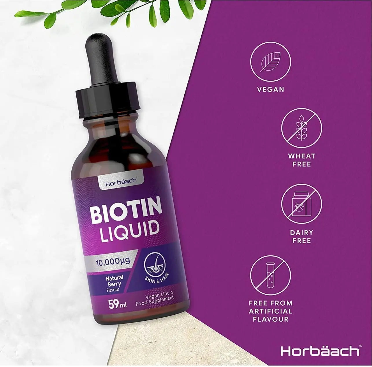 Biotin Liquid Drops for Hair & Skin Support | 10000 mcg Supplement | 59 ml Vitamin B7 Horbäach Au supplements