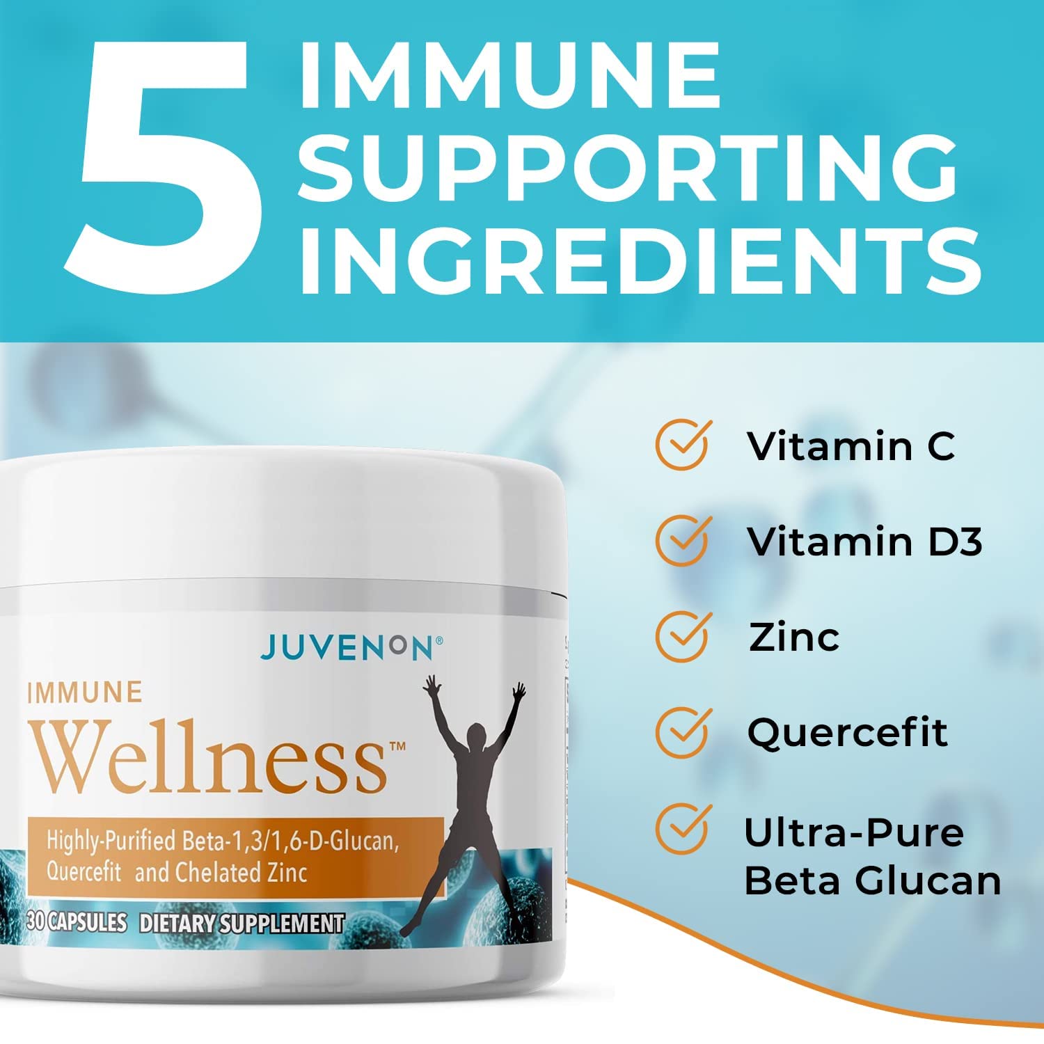 Juvenon Immune Wellness Defense Supplement with Vitamin C, Chelated Zinc Immune Booster Antioxidant Benefits for Adults, Healthy Aging, Heart Health, 30 Capsules Juvenon Au supplements