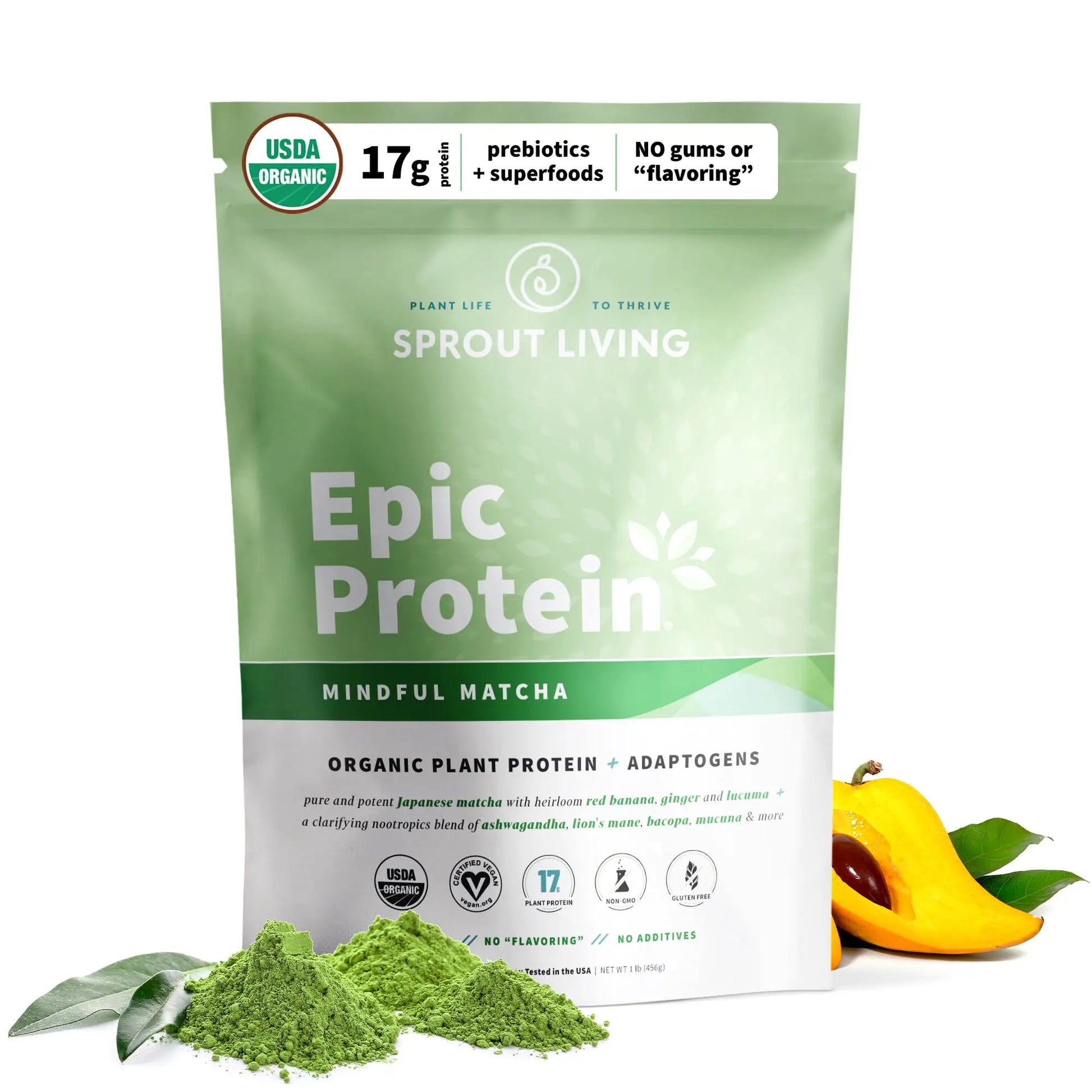 Sprout Living Epic Protein, Plant Based Protein & Superfoods Powder, Mindful Matcha Sprout Living Au supplements