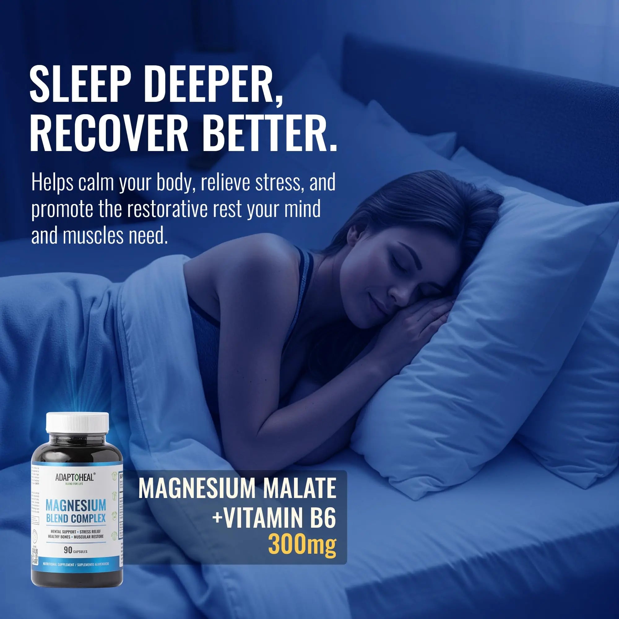 ADAPTOHEAL Magnesium Complex – Glycinate, Malate & Citrate with Vitamin B6, Sleep Support, Stress Relief, Muscle Relaxation, Nervous System Support – 90 Capsules ADAPTOHEAL Au supplements