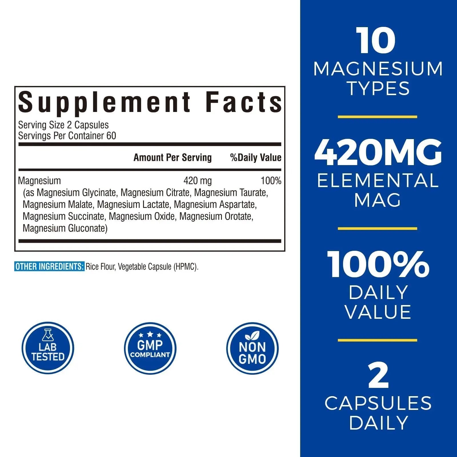 Vitalibre 10 in 1 Magnesium Complex, 420mg Elemental Magnesium | Ultra Strength, Max Absorption | Chelated Magnesium Supplement for Nerves, Bone & Heart Health | Non-GMO, 120 Vegan Capsules Vitalibre Au supplements