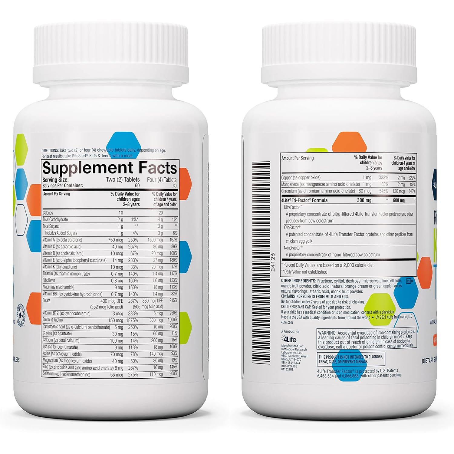 4Life RiteStart Kids and Teens- Apple, Orange Flavors, 22 Essential Vitamins, Minerals, Immune System and Brain Support Ages 2+ - 120 Chewable Tablets 4Life Au supplements