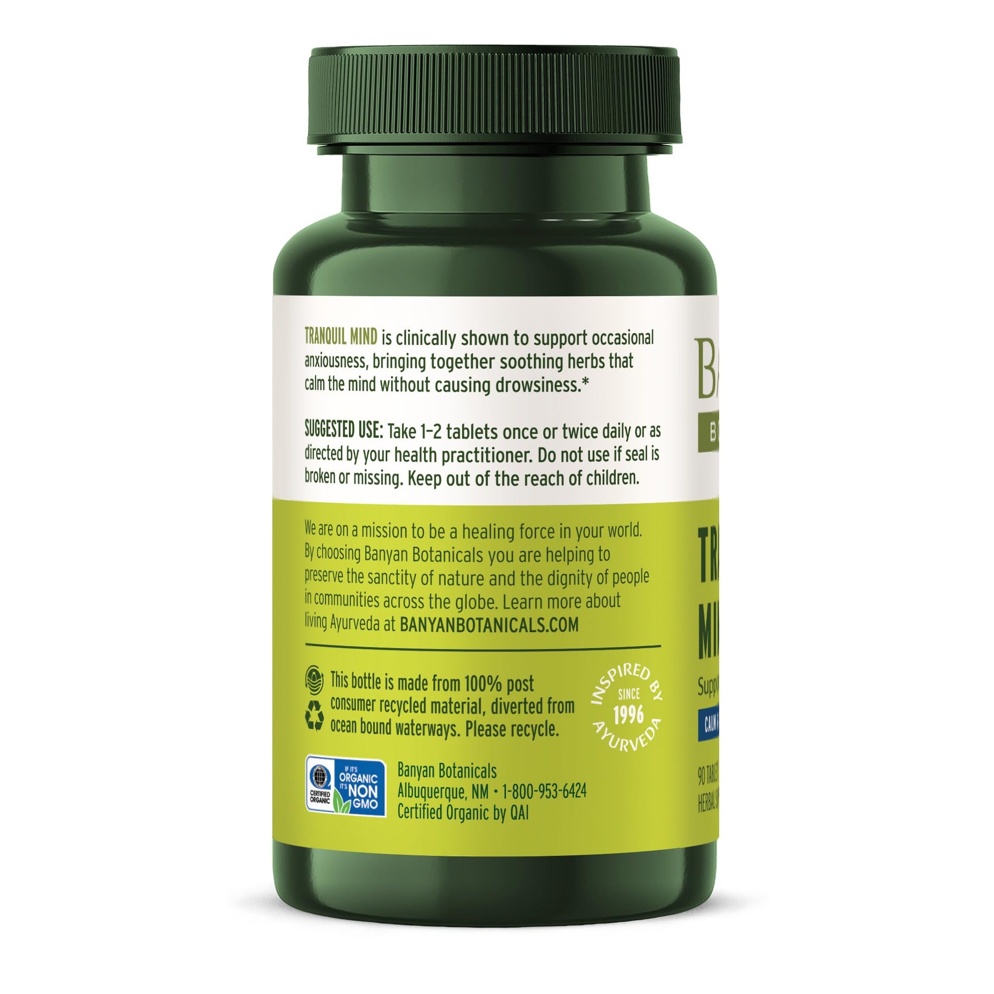 Banyan Botanicals Organic Tranquil Mind – Nervous System Support & Physical Relaxation Supplement – with Skullcap, Passionflower & Gotu Kola – Non-Drowsy Systemic Grounding – 90 Tablets – USDA Organic Banyan Botanicals Au supplements