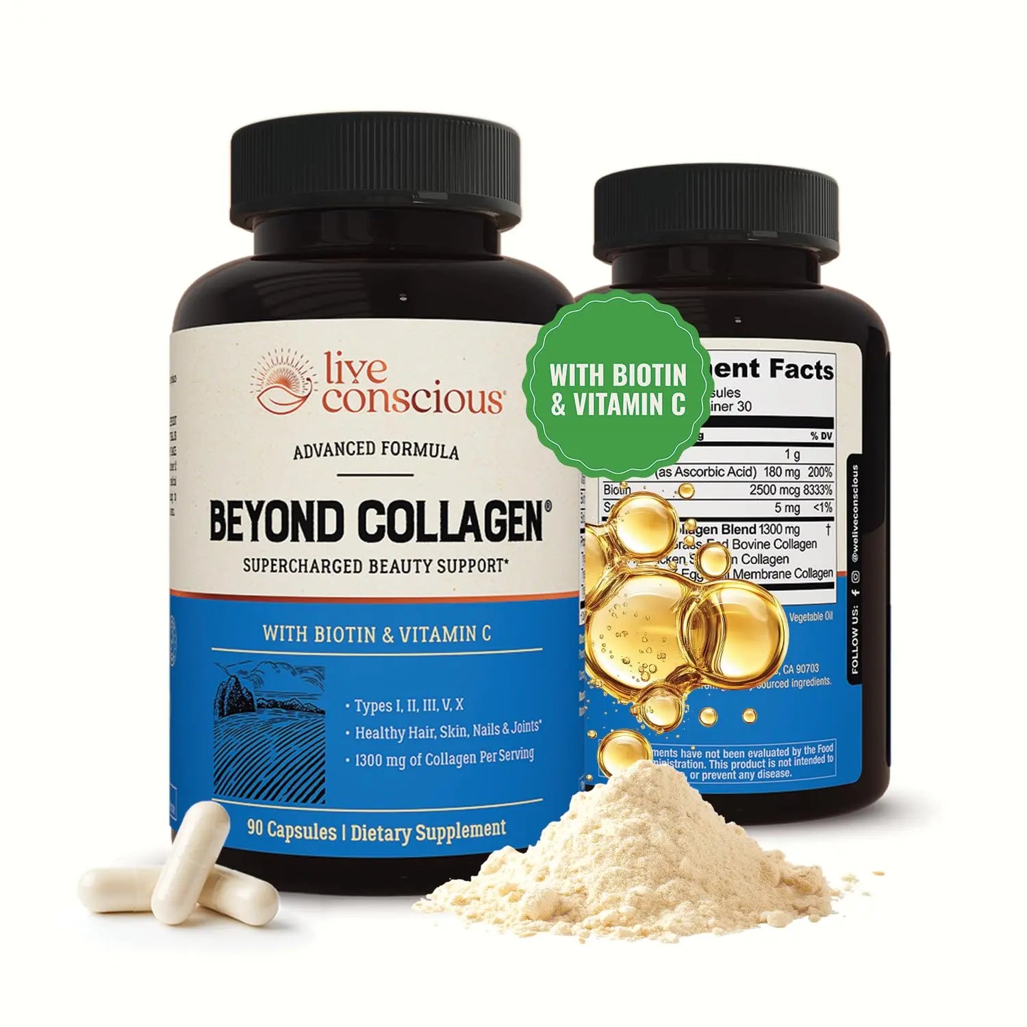 Live Conscious Beyond Collagen Multi Collagen Capsules - Types I, II, III, V & X - Hydrolyzed Blend with Biotin & Vitamin C Live Conscious Au supplements