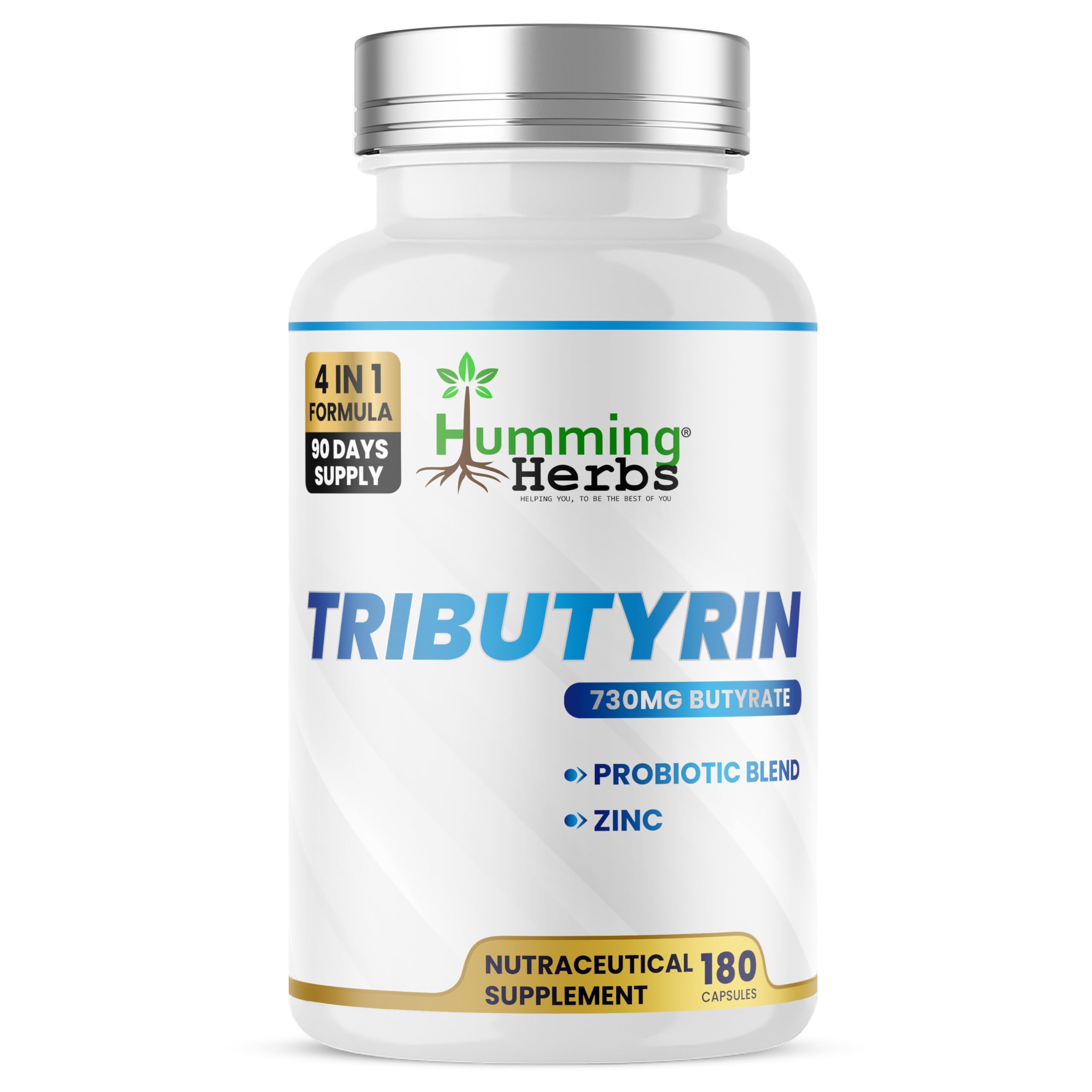 Humming Herbs Tributyrin Complex — 850 mg per Serving (95% Pure, yielding 731 mg Butyrate) with L-Glutamine, Zinc L-Carnosine, FOS & Probiotic Blend (180) Humming Herbs Au supplements