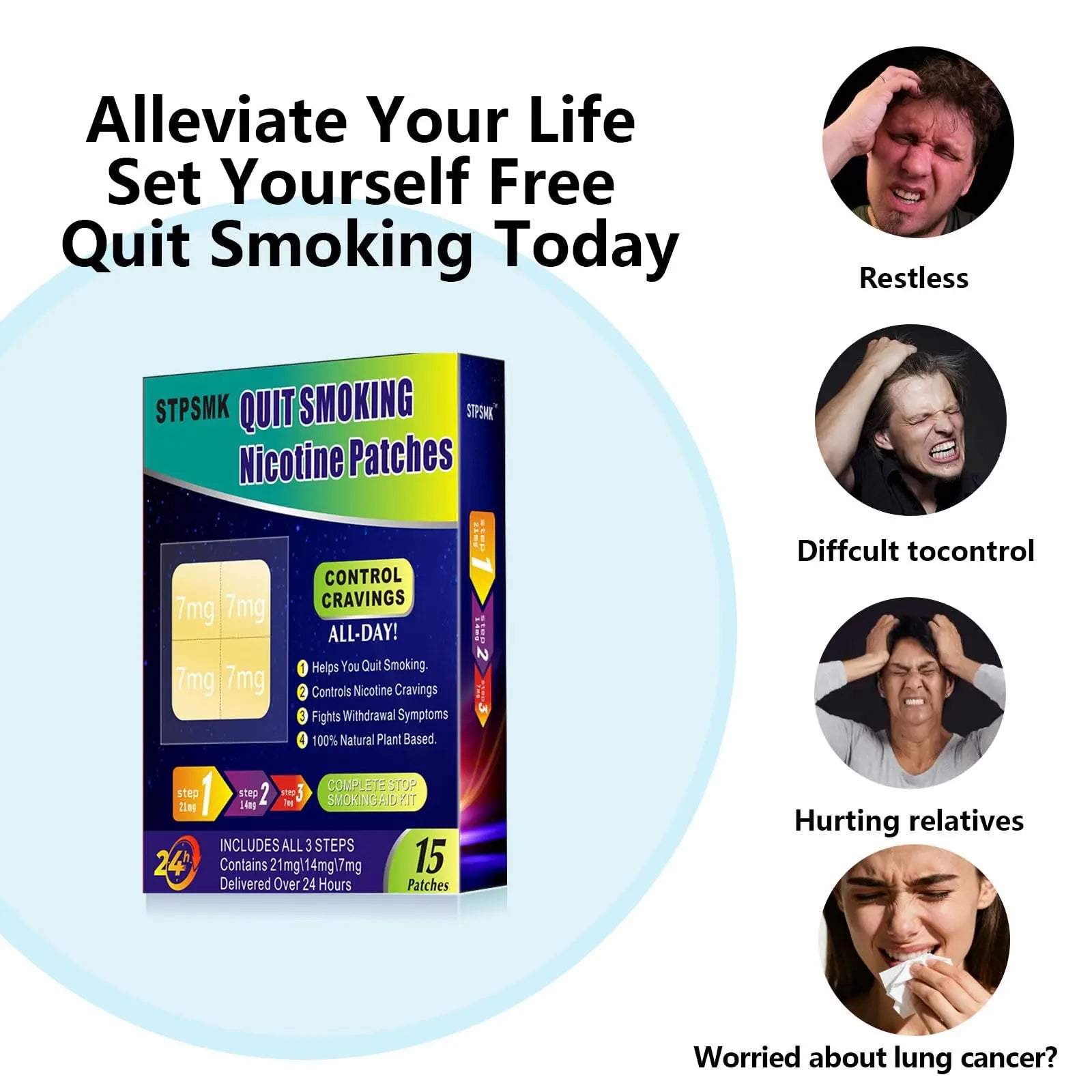 Nicotine Patches Step 1+-3, 28mg Dividable into 4×7mg Pieces – Covers All Quit Stages, 24-Hour Transdermal Quit Smoking Aid (30 Patches) STPSMK Au supplements
