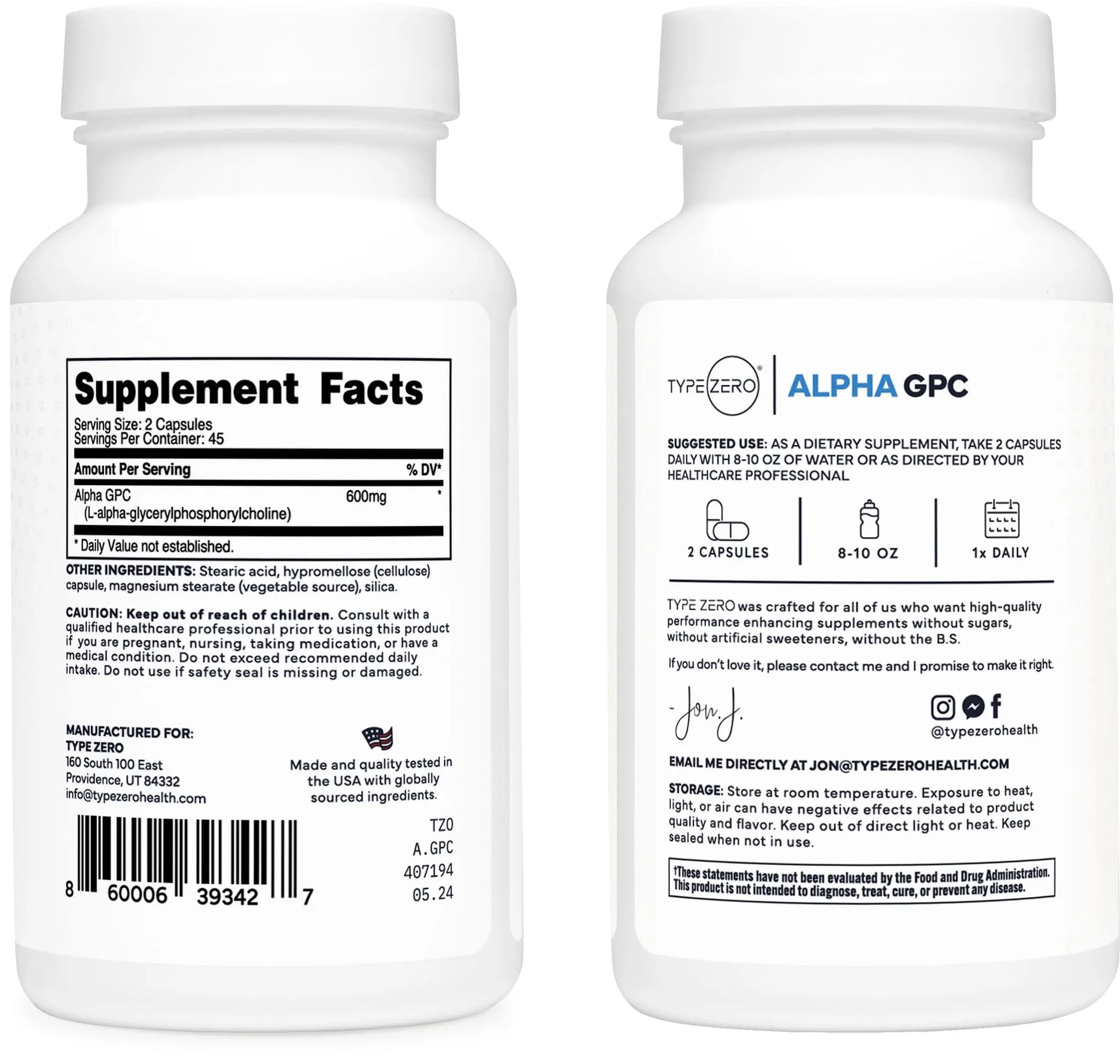 Type Zero Ultra Clean Alpha GPC Choline Supplement (600mg | 90 Capsules) Soy Free, Non-GMO Nootropics Alpha GPC 600mg / 300mg; Alpha-GPC Brain Memory and Focus Supplements Type Zero Au supplements