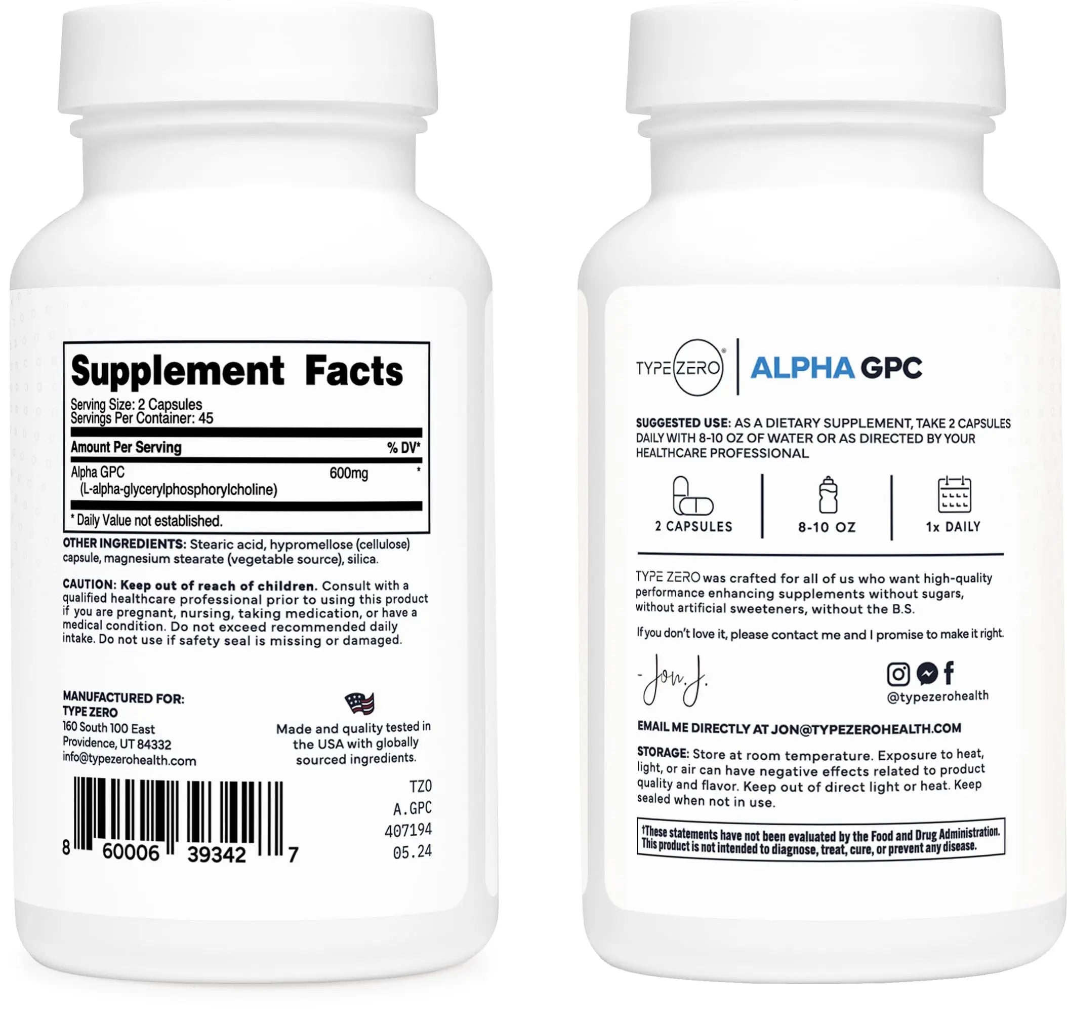 Type Zero Ultra Clean Alpha GPC Choline Supplement (600mg | 90 Capsules) Soy Free, Non-GMO Nootropics Alpha GPC 600mg / 300mg; Alpha-GPC Brain Memory and Focus Supplements Type Zero Au supplements