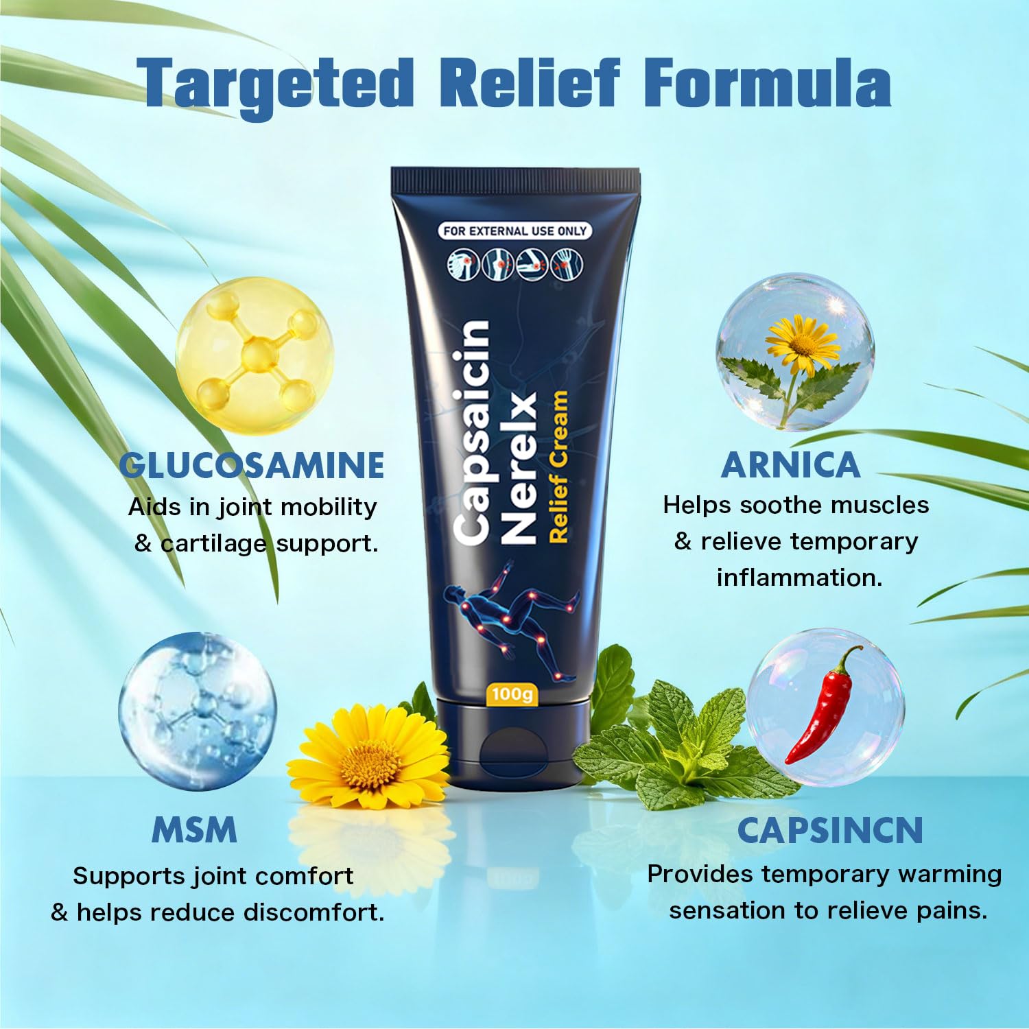 QYGCHUSIN Capsaicin Neuropathy Relief Cream with Arnica, Menthol, MSM & Glucosamine, Soothing Cream for Feet, Hands, Legs, Joints, Waist & Muscles, 100g,1pack QYGCHUSIN Au supplements