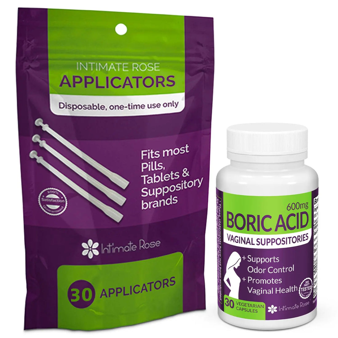 Intimate Rose Boric Acid Vaginal Suppositories - 30 Count (600mg) + 30 Applicators - Feminine Balance, Vaginal Odor, Promote Vaginal Health Intimate Rose Au supplements
