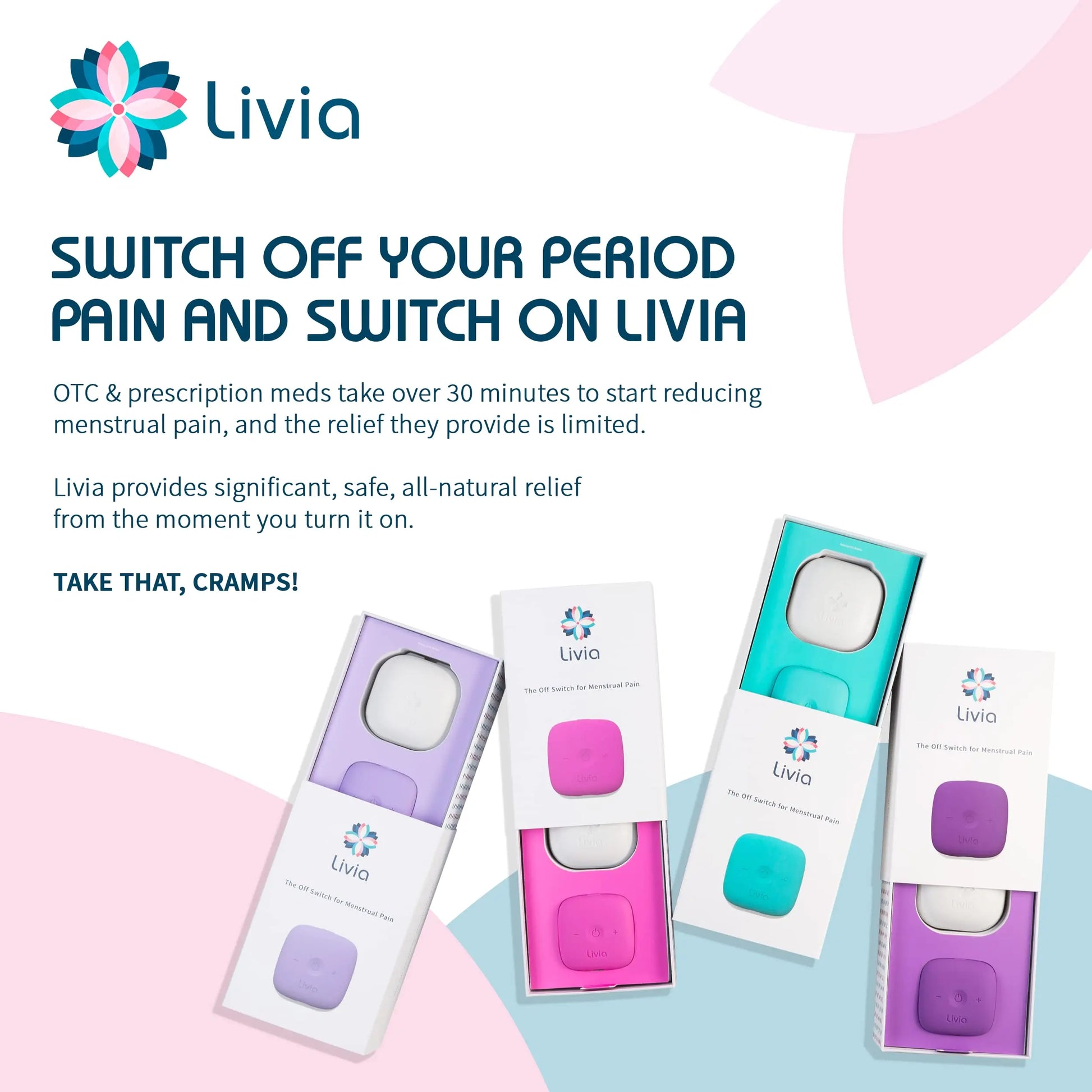 Livia Menstrual Pain Relief Device, Blue-Green - The Off Switch for Period Pain - Portable Unit Livia Au supplements