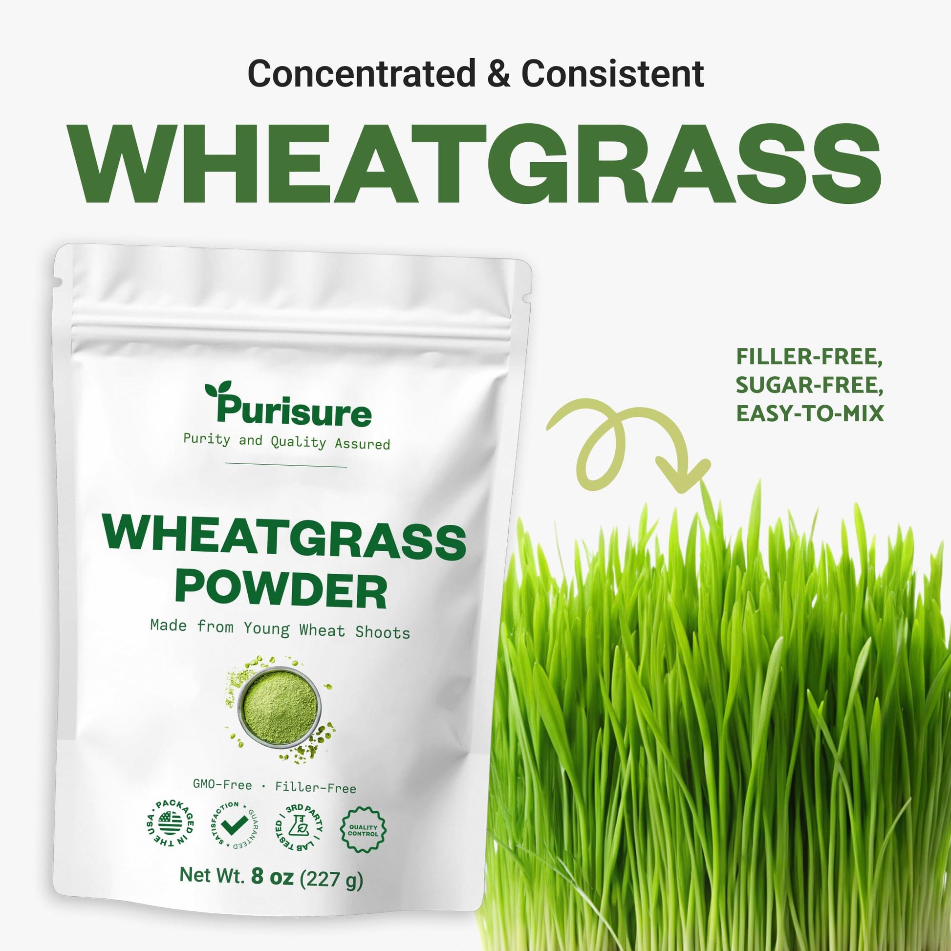 Purisure Wheatgrass Powder, 8oz, Wheat Grass Powder, Green Superfood for Salads, Smoothie and Shakes, Superfood Powder Rich in Immunity Vitamins, Fiber and Minerals, 76 Servings Purisure Au supplements