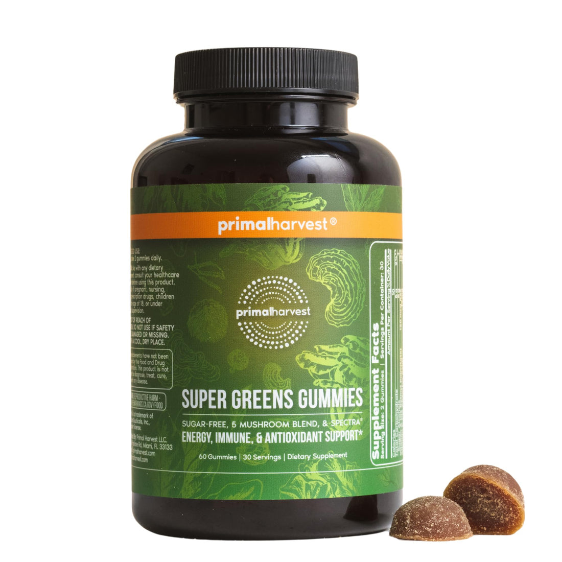 Primal Harvest Super Greens Gummies, Superfood Blend with Adaptogenic Mushrooms Vitamins & Nutrient-Rich Minerals & Antioxidants for Energy & Immune Support 1 Pack 60 Count, Primal Harvest Au supplements