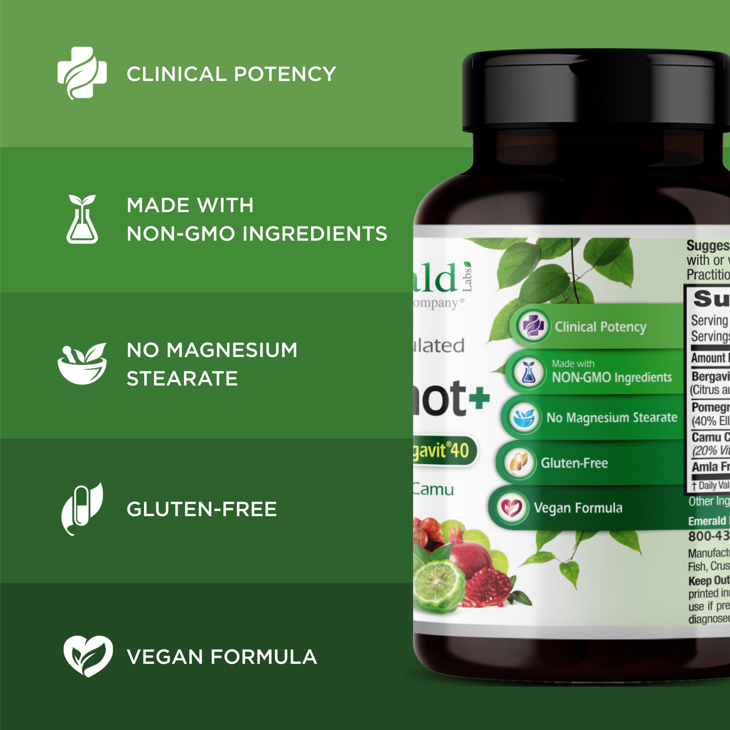 EMERALD LABS Bergamot+ - Supports Metabolism & Heart Health with Bergamot, Pomegranate, Amla & Camu Camu - Gluten-Free & Vegan - 60 Vegetable Capsules (30 Servings) EMERALD LABS Au supplements