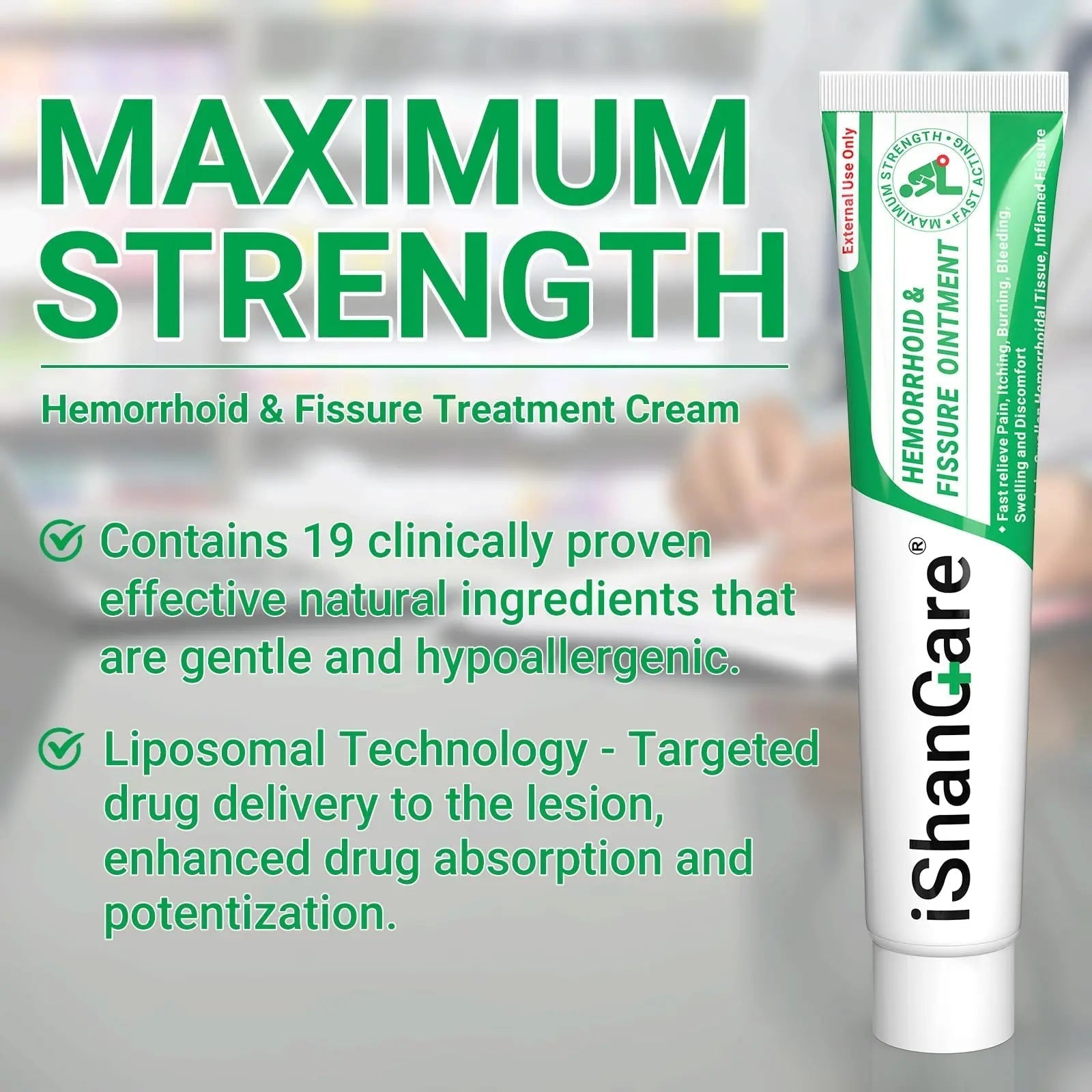 ishancare Hemorrhoid Cream, Hemorrhoid & Fissure Treatment Ointment Extra Strength, Relief Anal Pain, Itching, Bleeding, Swelling, Discomfort, Natural Herbs Fast Acting Ingredients, Contains Vitamin E ishancare Au supplements