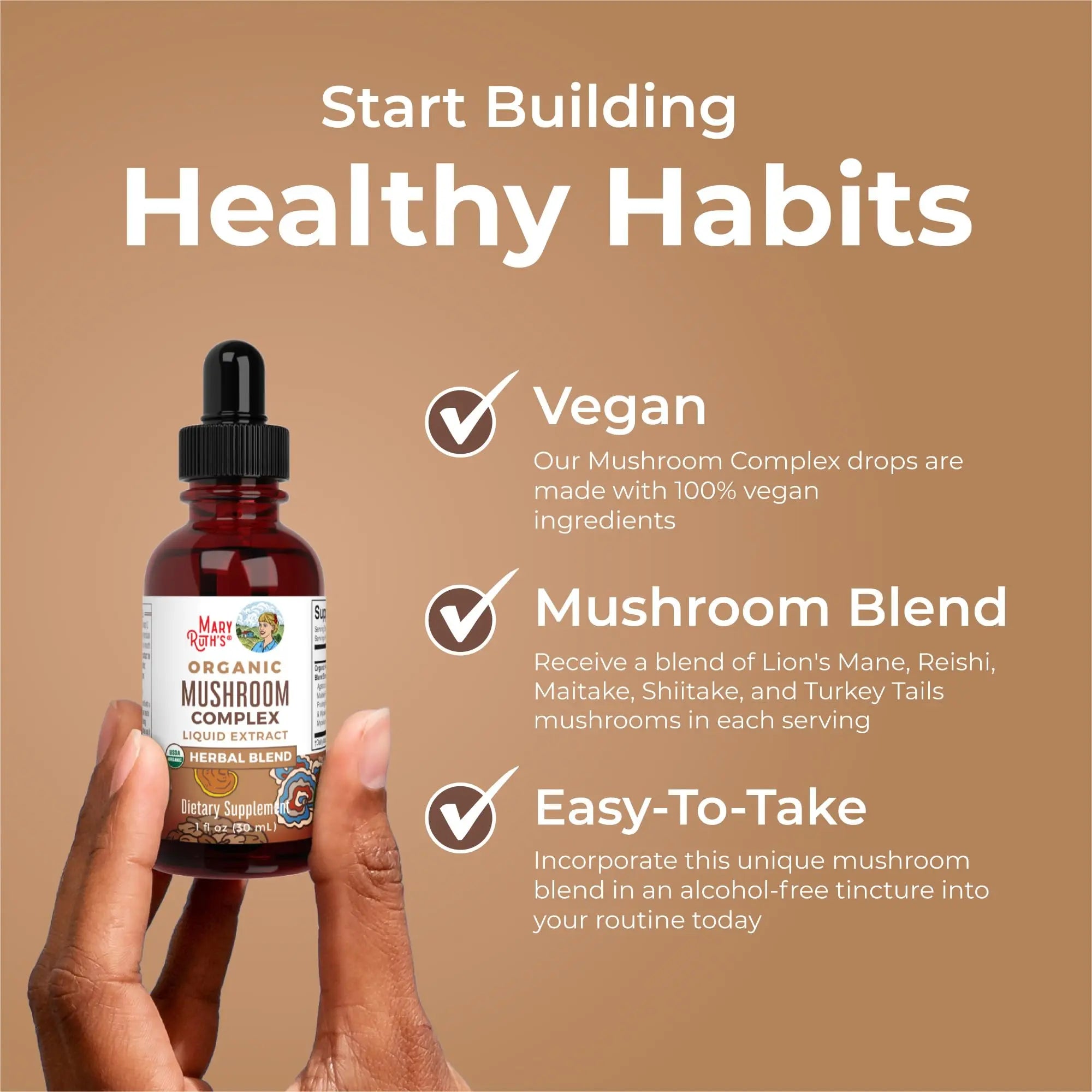 MaryRuth's Mushroom Complex | Lion's Mane | Turkey Tail | Reishi Mushroom | Shiitake Mushrooms | Alcohol Free | Mushroom Blend | Organic | Non-GMO | Vegan | 30 Servings MARYRUTH'S Au supplements