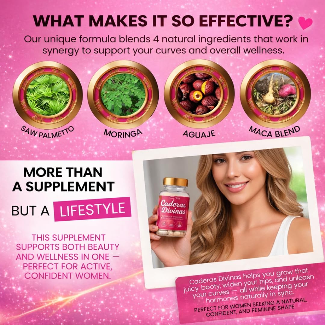 Caderas Divinas : Bigger Booty & Wider Hips – Aguaje + Maca Pills with Moringa & Saw Palmetto – 4 Super Ingredients for Natural Curve Growth – by CurvyFruit – 60 Capsules Curvy Fruit Au supplements