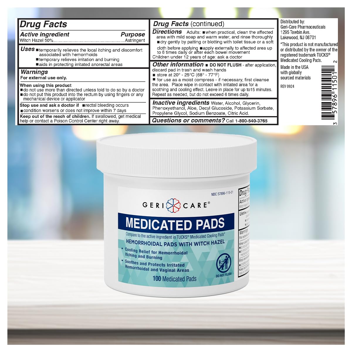 GeriCare Medicated Cooling Pads with Witch Hazel. for Soothing Itch, Discomfort, and Burning, Pre-Moistened Pads Ideal for Sensitive Areas, 100 Count (Pack of 1) GeriCare Au supplements