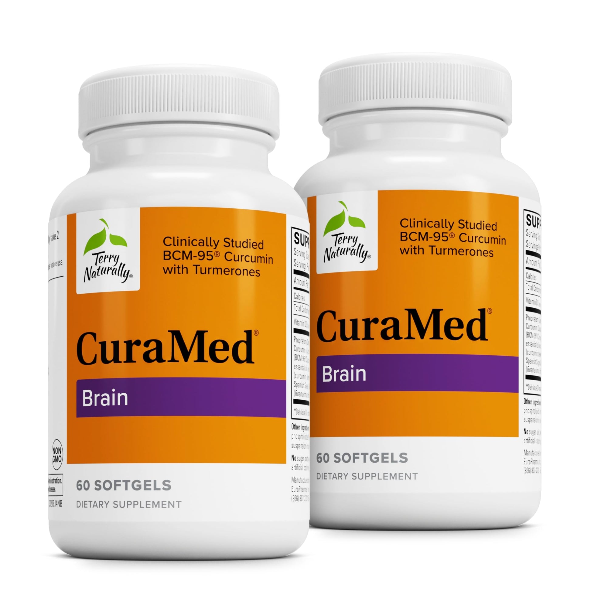 Terry Naturally CuraMed Brain - Dietary Supplement to Support Clarity & Focus - Brain Health Supplement with Curcumin & Turmeric Essential Oil to Aid Concentration - 60 Softgels (2 Pack) Terry Naturally Au supplements