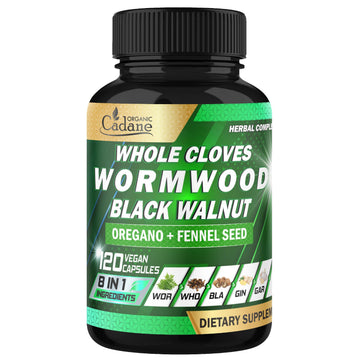 Cadane Wormwood Whole Cloves Black Walnut with Ginger, Garlic, Oregano, Fennel & Black Pepper | Digestive & Wellness Support | 120 Capsules – 60-Day Organic Cadane Au supplements