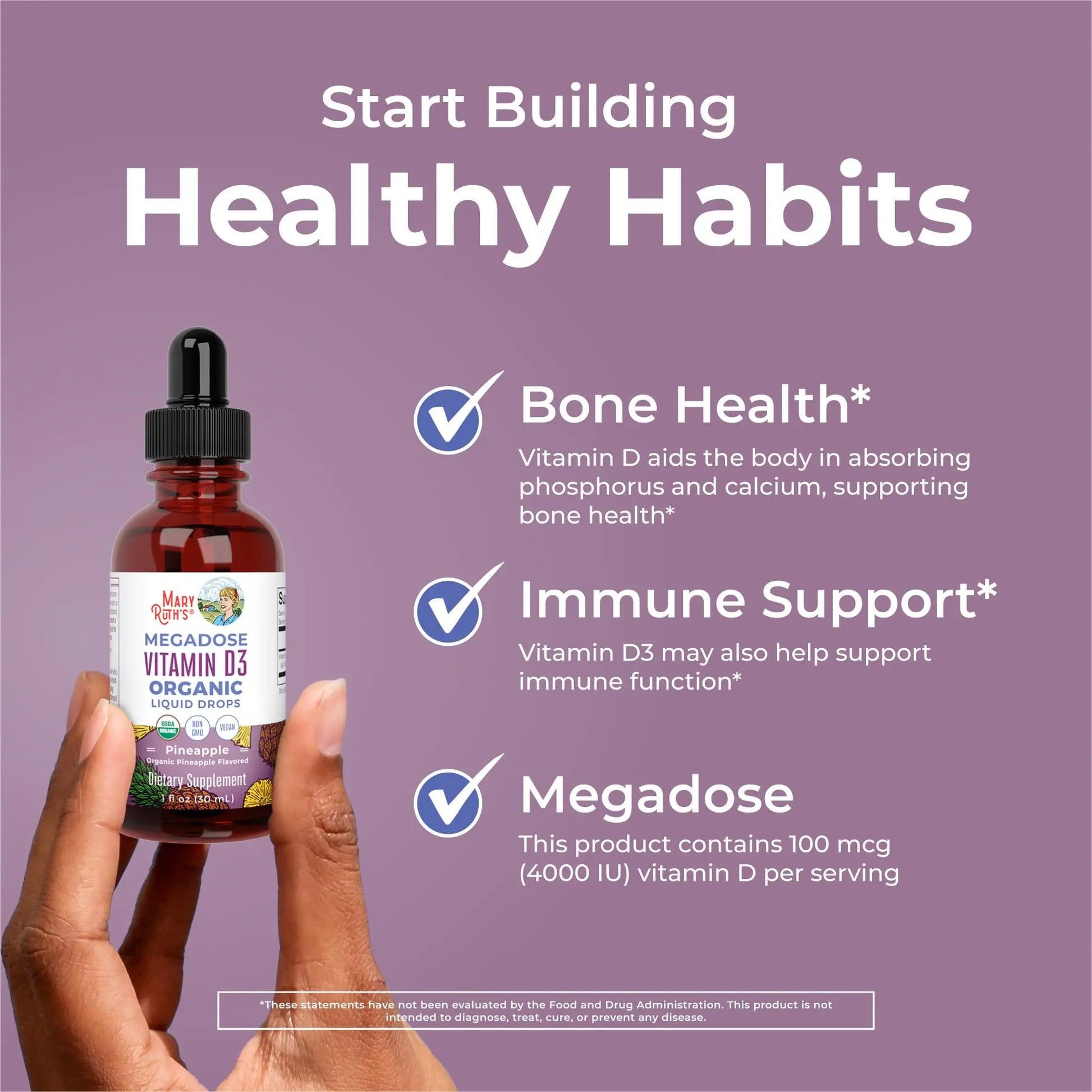 MaryRuth Organics Vitamin D3 Liquid Drops | Megadose 4000 IU | USDA Organic Liquid Vitamin D Spray for Adults & Kids | Immune Support & Bone Health | Vegan | Gluten Free | Non-GMO | 30 Servings MARYRUTH'S Au supplements