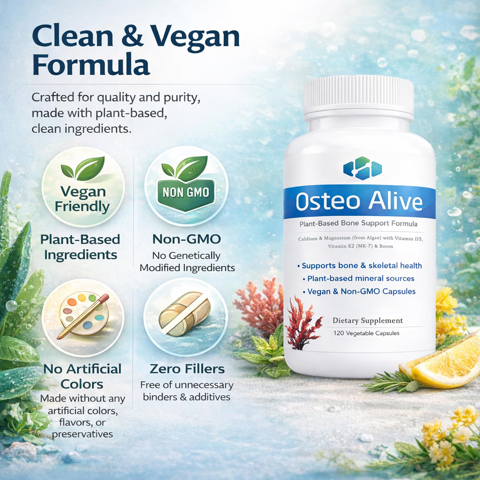AIFBENK Osteo Alive Bone Support, with Plant-Based Calcium & Magnesium (from Algae), Vitamin D3 (from Lichen), Vitamin K2 (MK-7), Boron & BioPerine, Helps Support Bone & Skeletal Health AIFBENK Au supplements
