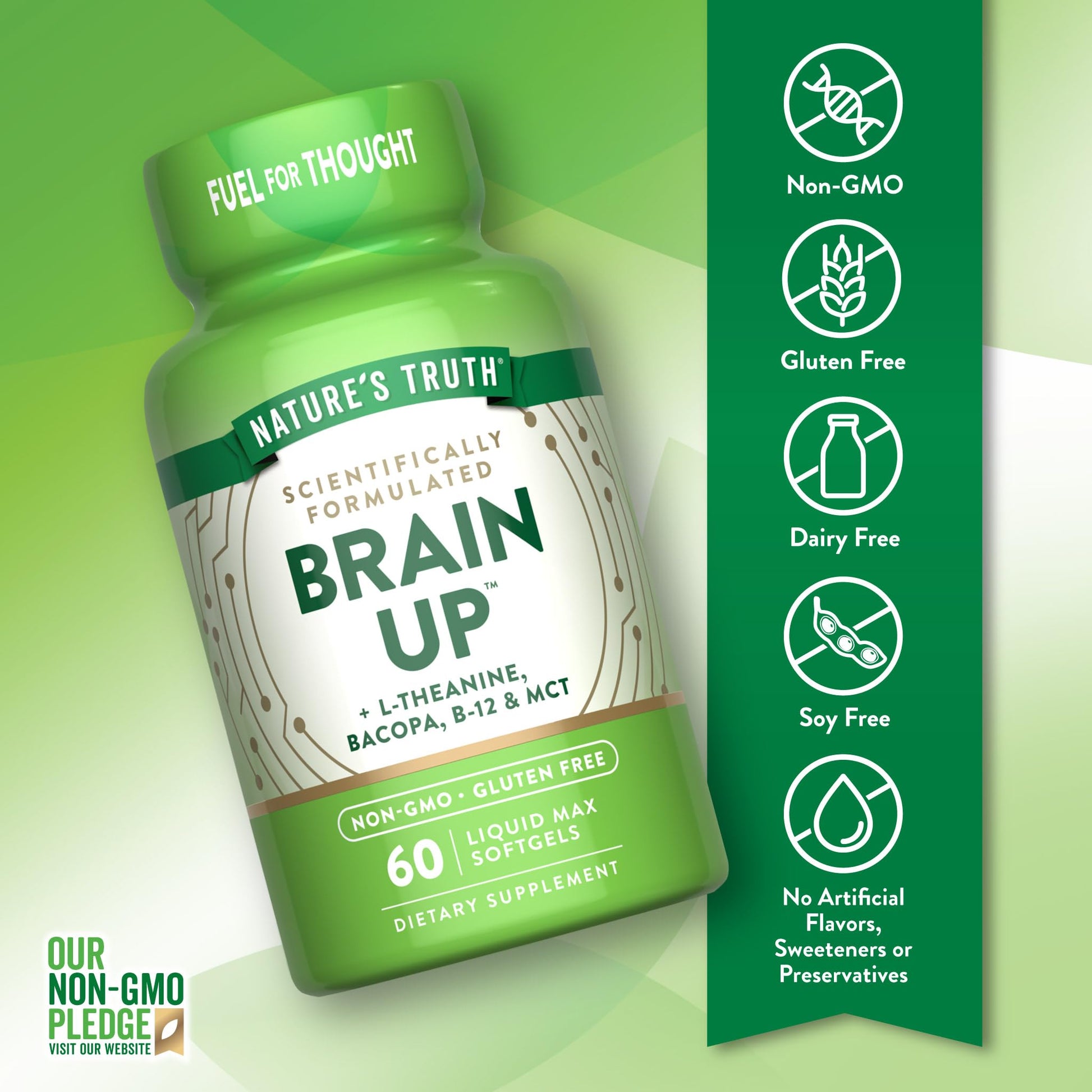 Nature's Truth Brain Up Softgels | 60 Count | with L-Theanine, Bacopa, B-12 & MCT | Non-GMO and Gluten Free Supplement Nature's Truth Au supplements