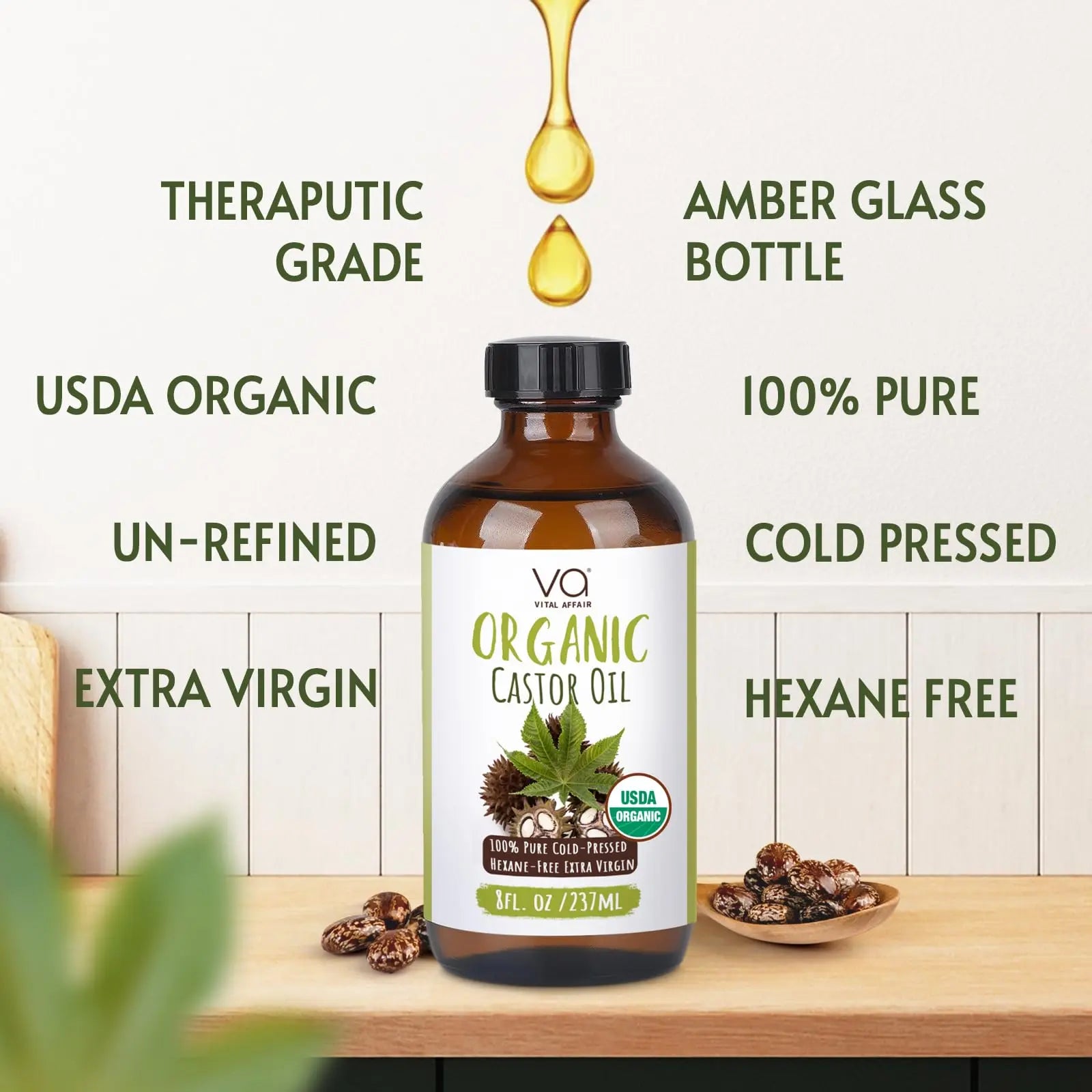 VITAL AFFAIR Castor Oil Organic Cold Pressed Unrefined Glass Bottle- USDA Certified Organic Castor Oil VITAL AFFAIR Au supplements