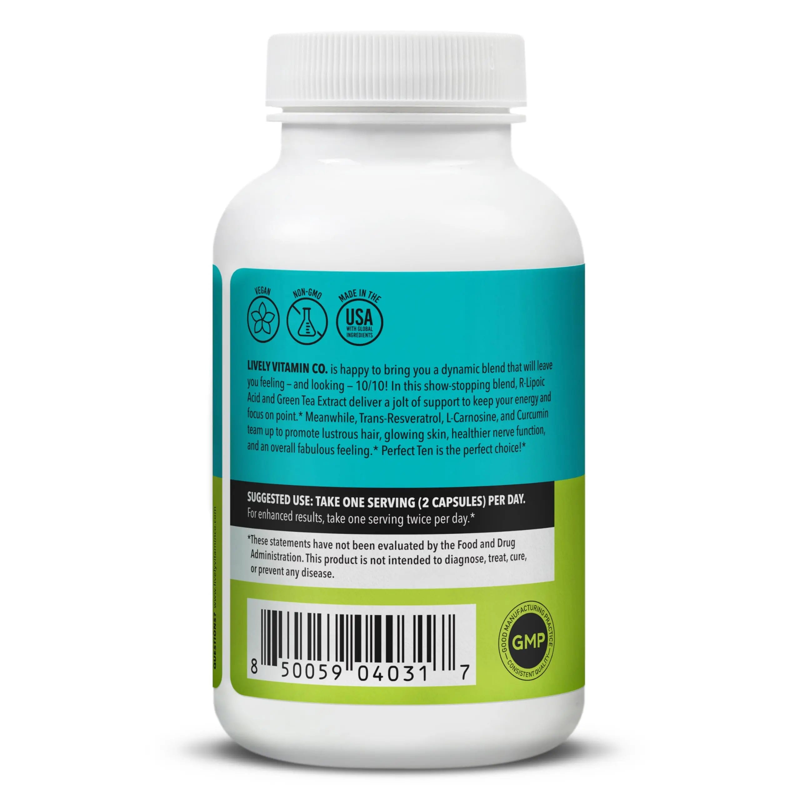 LIVELY VITAMIN CO. Perfect Ten - Anti-Aging & Antioxidant Supplement - Biotin & Lipoic Acid - Healthy Hair, Skin, Nails - Energy Boost - Sharper Brain Function - Stronger Immunity - 60 Capsules LIVELY VITAMIN CO Au supplements
