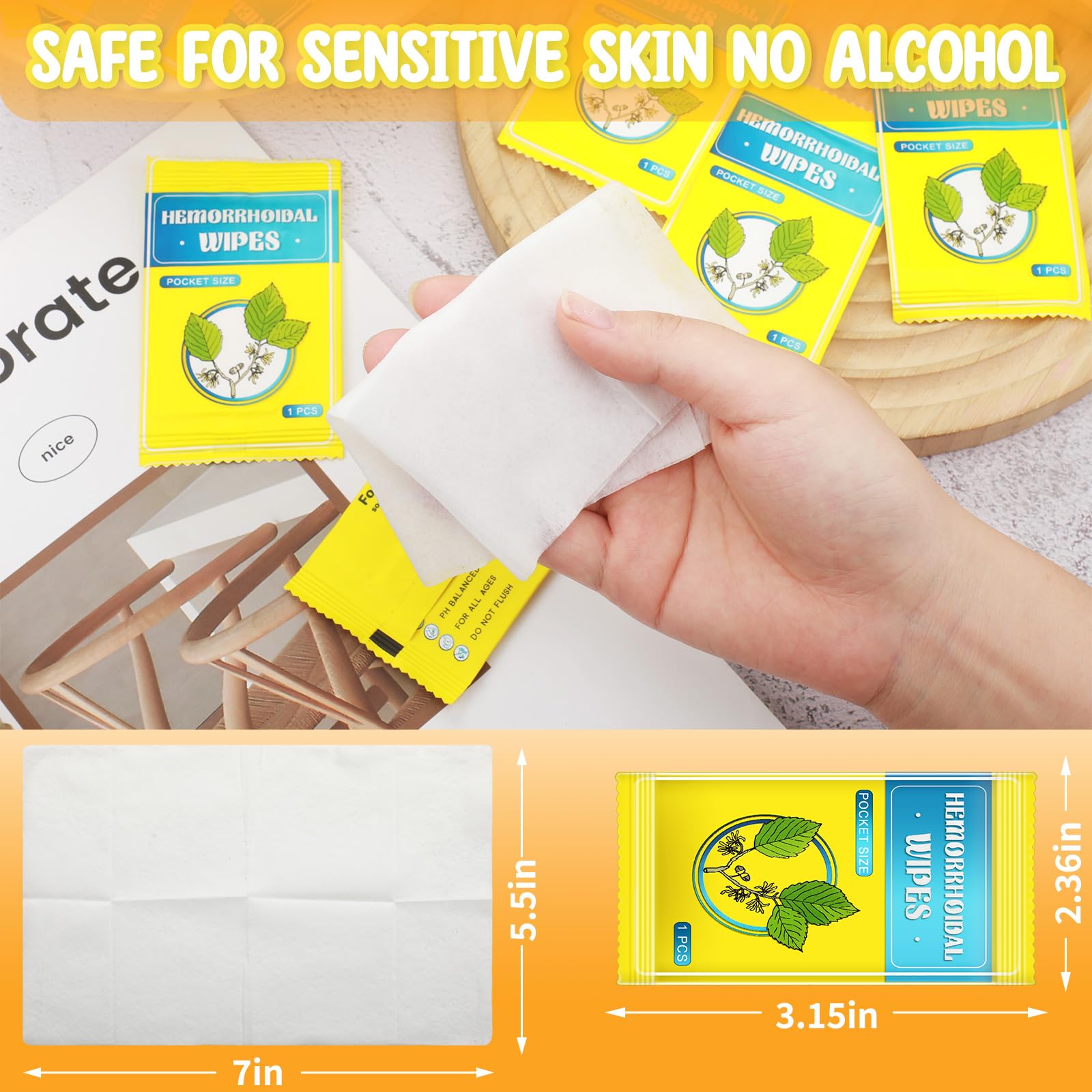 Timgle 300 Counts Individual Packing Hemorrhoid Wipes Witch Hazel Wipes for Butt Hemorrhoidal and Relief Swelling Pain Burning Itching Numbing, 5.5 x 7 Inch Timgle Au supplements