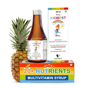Kidbest Multivitamin Syrup for Kids 3-13 Years – Liquid Formula with 20 Nutrients for Appetite, Immunity, and Growth – Tasty Daily Vitamins HealthBest Au supplements