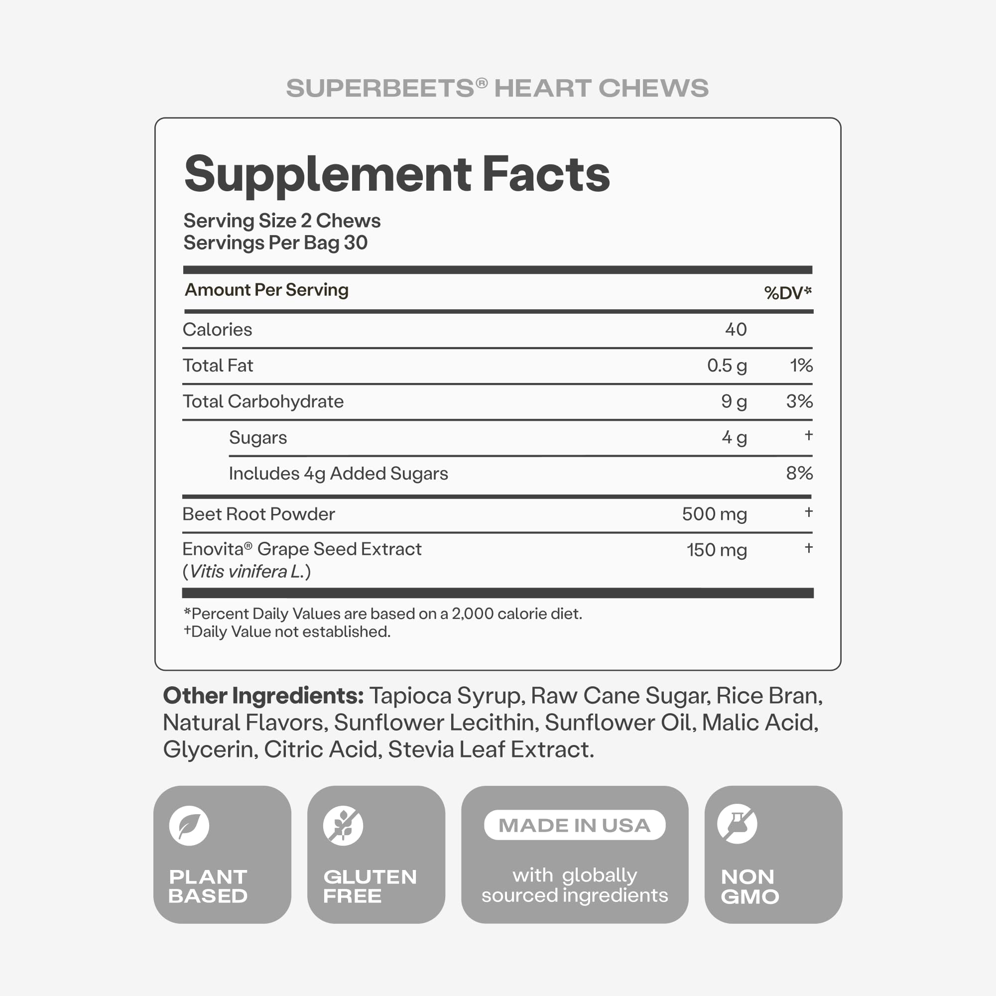 Humann SuperBeets Heart Chews, Beet Root Powder Support Energy Supplement, Nitric Oxide and Blood Pressure Support, Grape Seed Extract & Non-GMO
