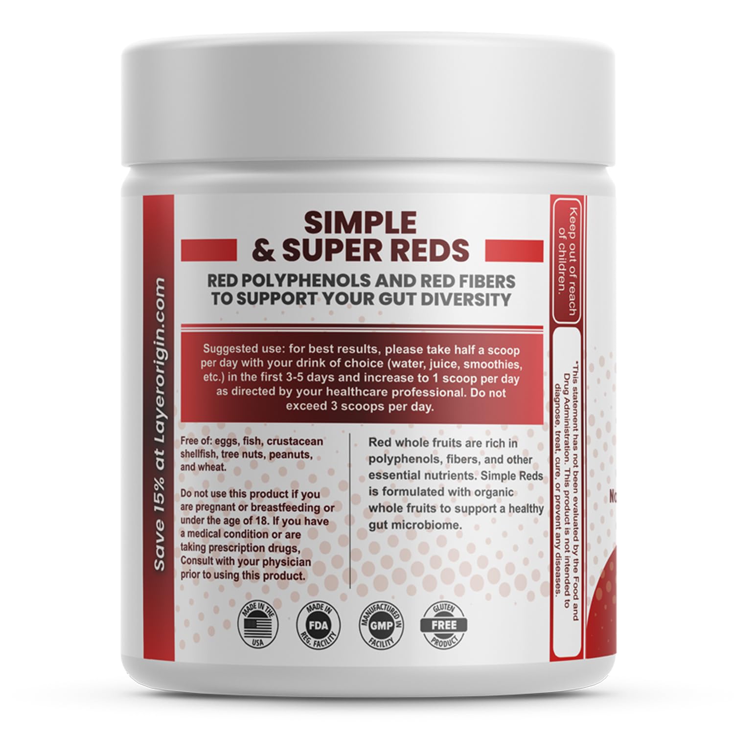 Layer Origin Simple Reds - Organic Red Polyphenols Whole Fruit Powder | Five Real Whole Fruits | 30 Servings Layer Origin Au supplements