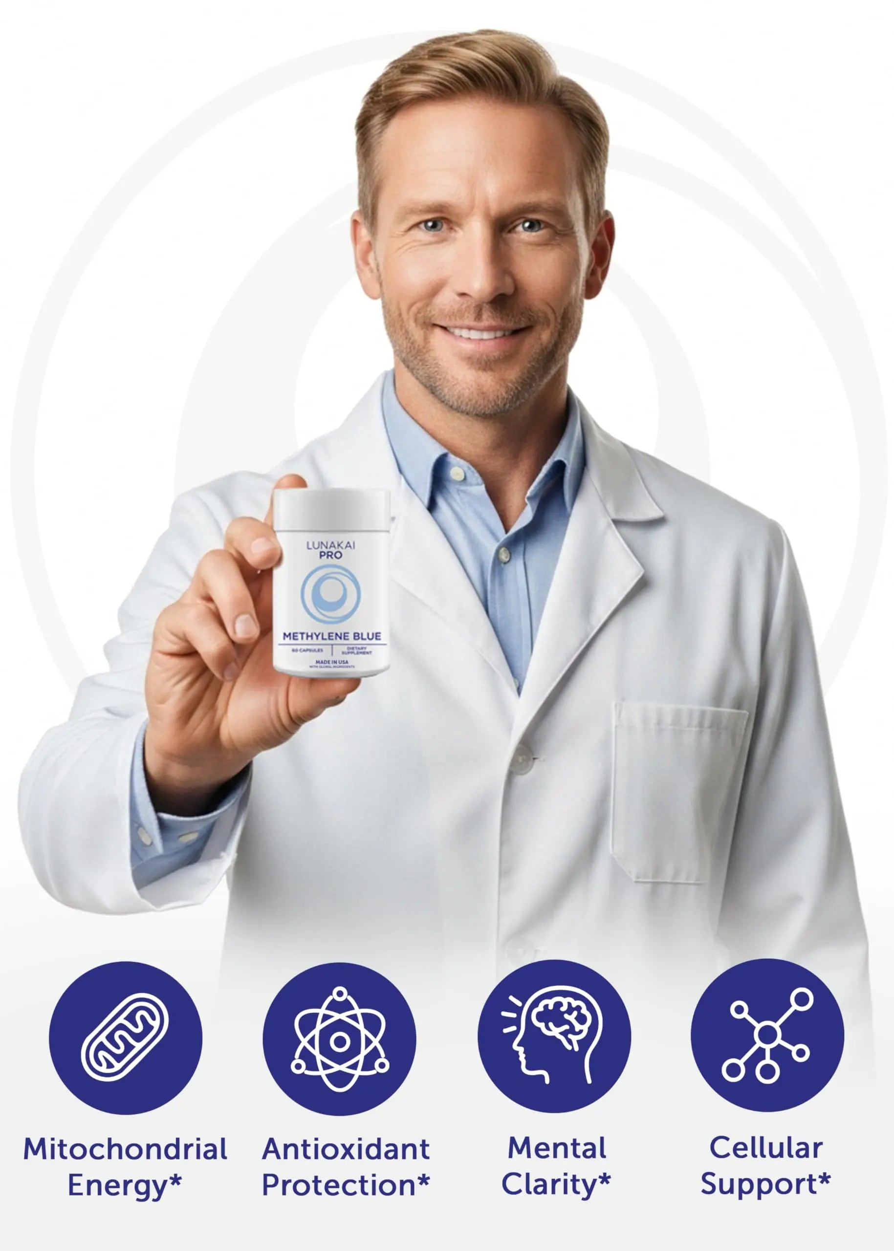 Lunakai PRO USA Made Methylene Blue Capsules Pharmaceutical Grade with Vitamin C, B6, B12 – 3rd-Party Tested Daily Brain & Focus Support Supplement for Humans, 60ct Lunakai Au supplements